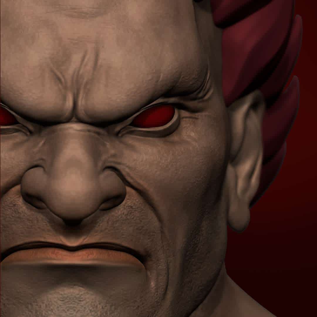 Akuma - Akuma Bust Street Figther 15cm - The best files for 3D printing in the world. Stl models divided into parts to facilitate 3D printing. All kinds of characters, decoration, cosplay, prosthetics, pieces. Quality in 3D printing. Affordable 3D models. Low cost. Collective purchases of 3D files.