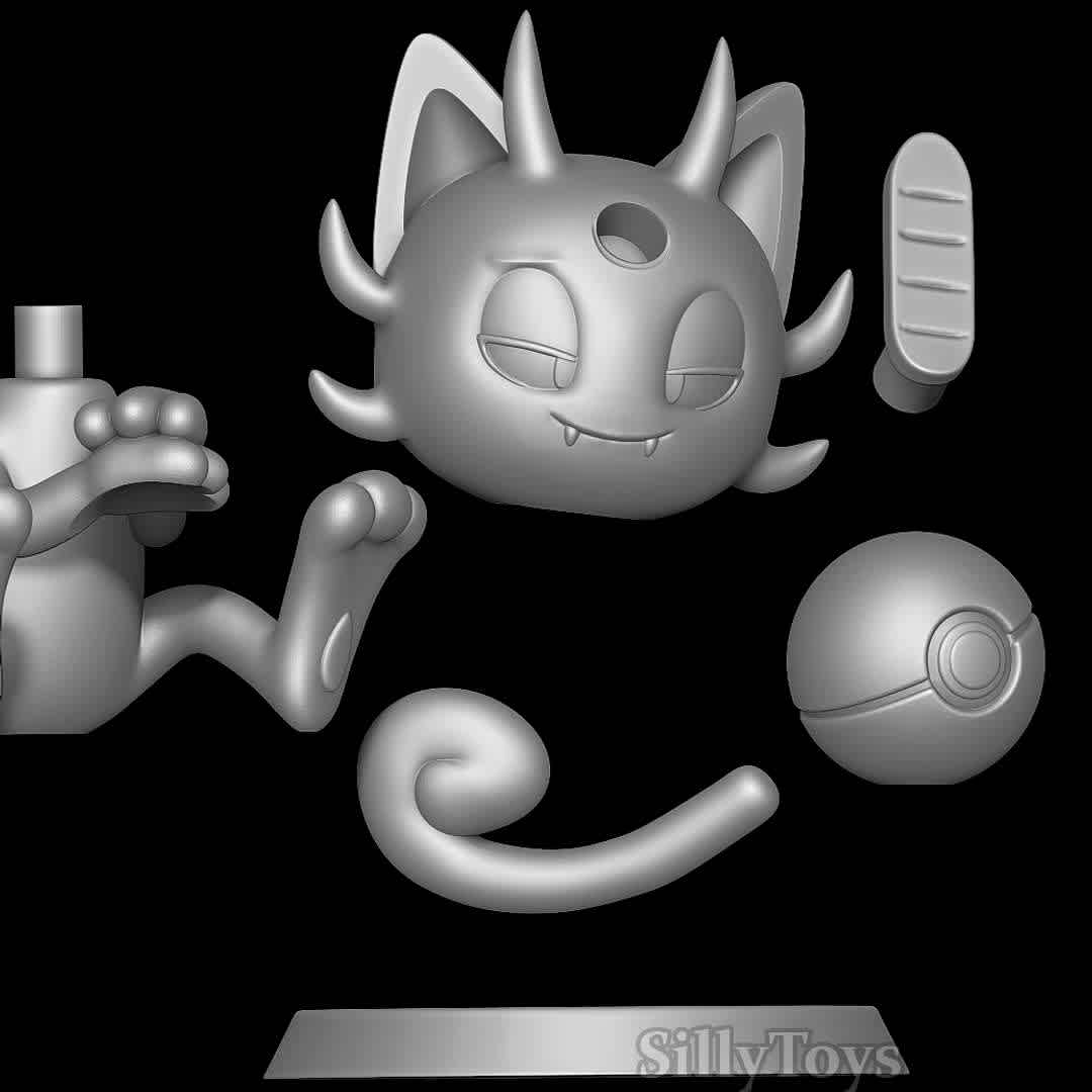 Alolan Meowth - Pokemon 3D print model - Good old  Meowth  - The best files for 3D printing in the world. Stl models divided into parts to facilitate 3D printing. All kinds of characters, decoration, cosplay, prosthetics, pieces. Quality in 3D printing. Affordable 3D models. Low cost. Collective purchases of 3D files.