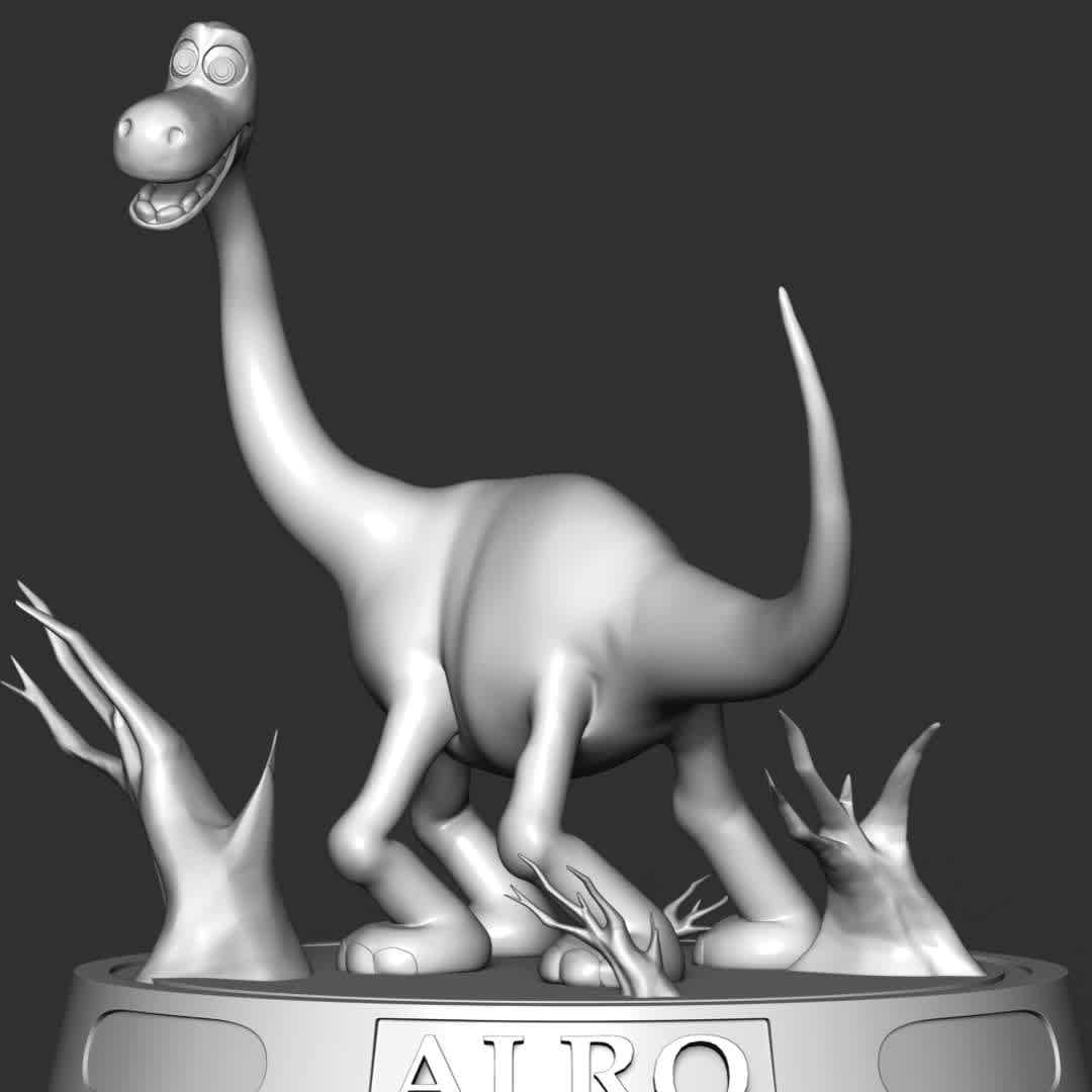 Alro - The Good Dinosaur - Arlo is the protagonist of the 2015 Disney/Pixar animated feature film, The Good Dinosaur. He is a young Apatosaurus living with his parents and older siblings.

These information of this model:

- The model ready for 3D printing.
- The model current size is 20cm height, but you are free to scale it.
- Files format: STL, OBJ (included 02 separated files is ready for 3D printing). 
- Also includes Zbrush original file (ZTL) for you to customize as you like.

Hope you like it.
If you have any questions please don't hesitate to contact me. I will respond you ASAP. - Los mejores archivos para impresión 3D del mundo. Modelos Stl divididos en partes para facilitar la impresión 3D. Todo tipo de personajes, decoración, cosplay, prótesis, piezas. Calidad en impresión 3D. Modelos 3D asequibles. Bajo costo. Compras colectivas de archivos 3D.