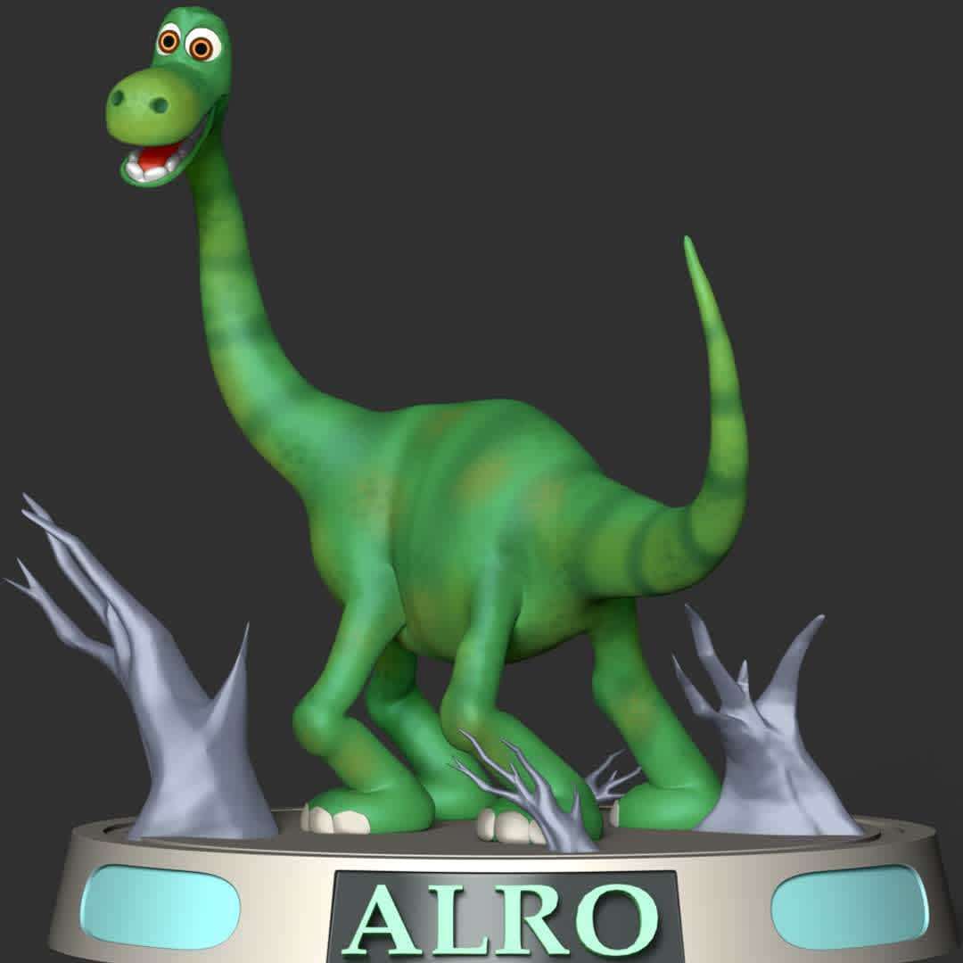 Alro - The Good Dinosaur - Arlo is the protagonist of the 2015 Disney/Pixar animated feature film, The Good Dinosaur. He is a young Apatosaurus living with his parents and older siblings.

These information of this model:

- The model ready for 3D printing.
- The model current size is 20cm height, but you are free to scale it.
- Files format: STL, OBJ (included 02 separated files is ready for 3D printing). 
- Also includes Zbrush original file (ZTL) for you to customize as you like.

Hope you like it.
If you have any questions please don't hesitate to contact me. I will respond you ASAP. - Os melhores arquivos para impressão 3D do mundo. Modelos stl divididos em partes para facilitar a impressão 3D. Todos os tipos de personagens, decoração, cosplay, próteses, peças. Qualidade na impressão 3D. Modelos 3D com preço acessível. Baixo custo. Compras coletivas de arquivos 3D.