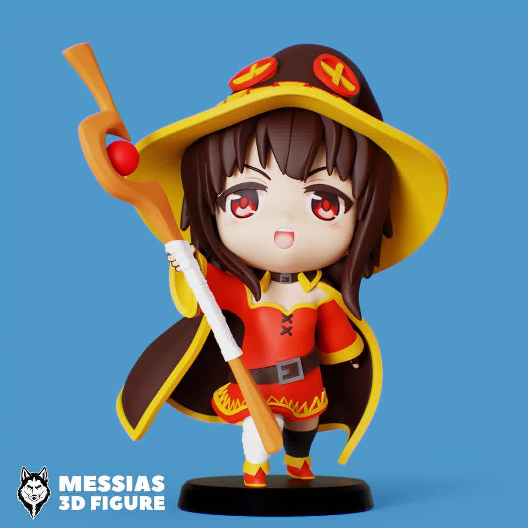 Megumin Chibi - Enchanting Details: Every line, expression, and detail has been skillfully recreated in this high-quality figure. With astonishing precision, Megumin looks ready to cast her explosive spells straight from the anime world!

High-Quality 3D Printing: Crafted using the most advanced 3D printing technology, this figure is an authentic tribute to your favorite character. Built to last, it's a collector's piece that will delight "KonoSuba" fans.

Decorate Your Space: Add a touch of magic and adventure to your home, office, or entertainment area with this unique Megumin figure. Perfect for display, it also makes an amazing gift for fellow anime enthusiasts!

Don't miss the opportunity to have Megumin always close by. Order your 3D figure today and step into the magical world of "KonoSuba" like never before! - Los mejores archivos para impresión 3D del mundo. Modelos Stl divididos en partes para facilitar la impresión 3D. Todo tipo de personajes, decoración, cosplay, prótesis, piezas. Calidad en impresión 3D. Modelos 3D asequibles. Bajo costo. Compras colectivas de archivos 3D.