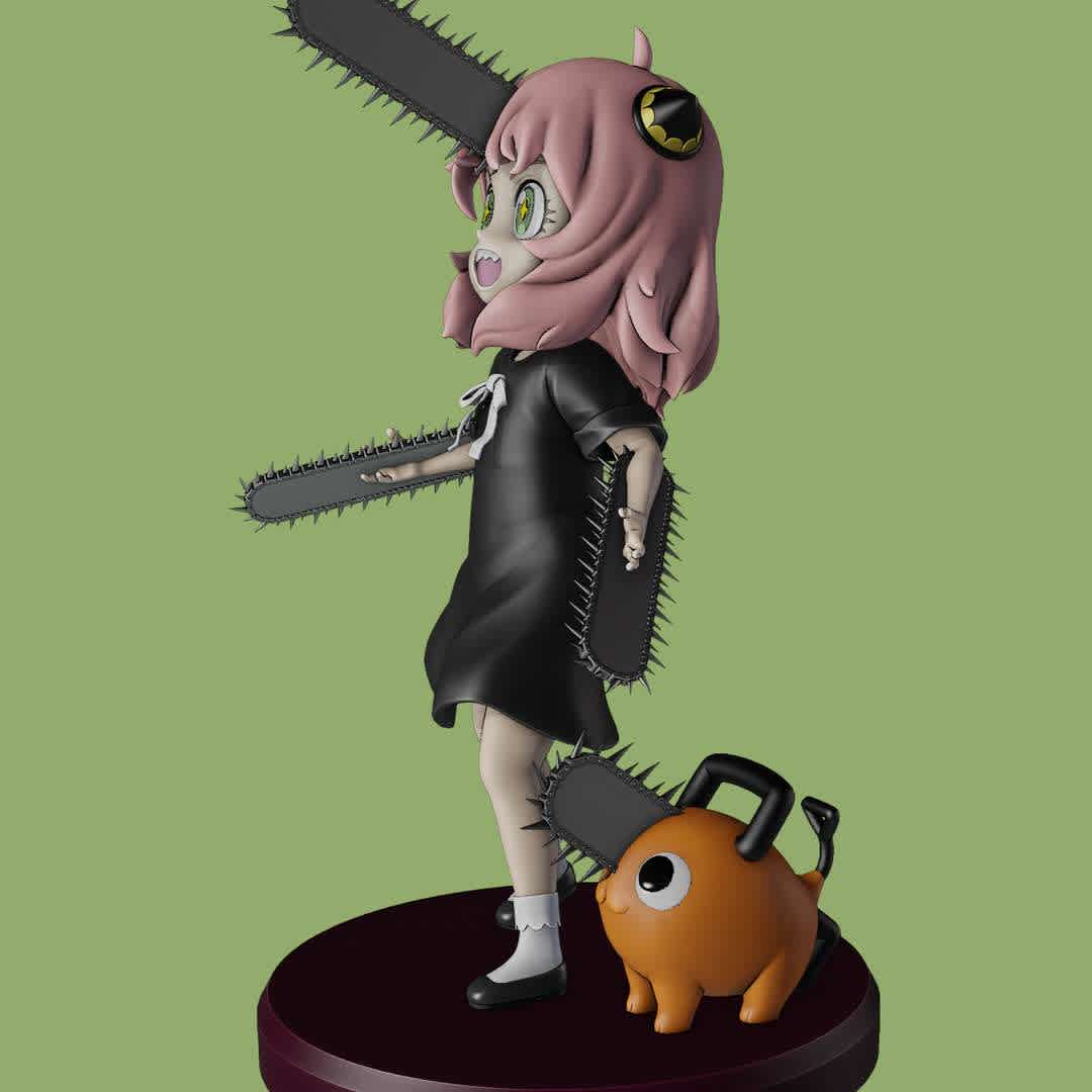 ANYA FORGER AND POCHITA - SPY X FAMILY - CHAINSAW MAN - this is my fan art crossover of Anya and Pochita
i still will make more versions of Anya and crossover from her.
hope u like it,and thanks to support me! (^-^)/

3D model size Pochita:X 28.3mm x Y 57.6mm x Z 51mm
3D model size Anya:X 95.5mm x Y 75.5mm x Z 160mm
3D model size all parts with base:X 108mm x Y 108mm x Z 182mm - The best files for 3D printing in the world. Stl models divided into parts to facilitate 3D printing. All kinds of characters, decoration, cosplay, prosthetics, pieces. Quality in 3D printing. Affordable 3D models. Low cost. Collective purchases of 3D files.