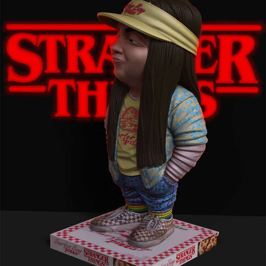 Argyle Stranger things 2022 - Argyle - Character from Stranger things played by actor Eduardo Franco.
Model approximately 120mm high.
Ready for 3D printing.
divided into parts to optimize time and optimize print time. Making it easier to paint the model.

Hope you like it. :) - Los mejores archivos para impresión 3D del mundo. Modelos Stl divididos en partes para facilitar la impresión 3D. Todo tipo de personajes, decoración, cosplay, prótesis, piezas. Calidad en impresión 3D. Modelos 3D asequibles. Bajo costo. Compras colectivas de archivos 3D.