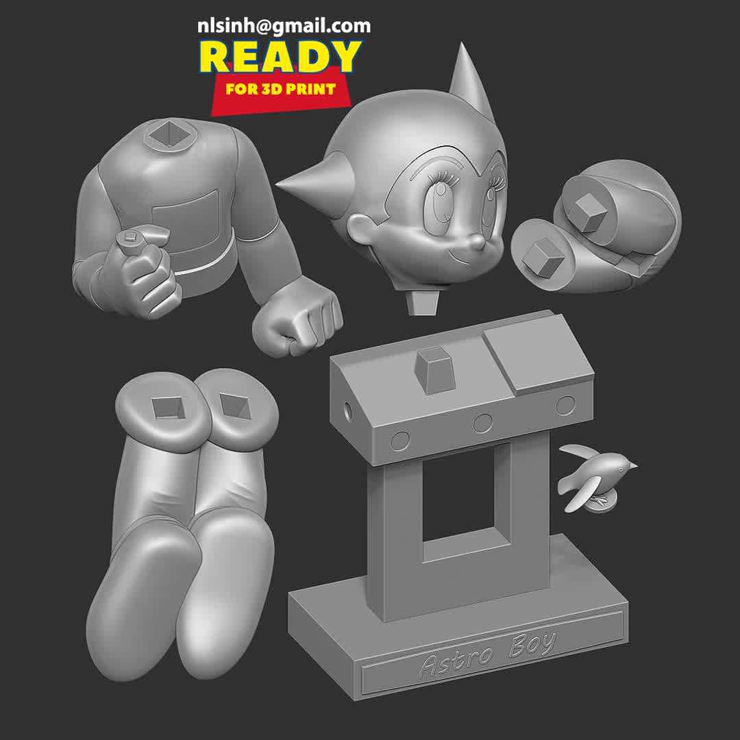 Astro Boy Fanart  - If you know this boy, congratulations, you had a happy childhood.

Information: this model has a height of 12cm.

When you purchase this model, you will own:

-STL, OBJ file with 06 separated files (with key to connect together) is ready for 3D printing.

-Zbrush original files (ZTL) for you to customize as you like.

This is version 1.0 of this model.

Hope you like him. Thanks for viewing! - Os melhores arquivos para impressão 3D do mundo. Modelos stl divididos em partes para facilitar a impressão 3D. Todos os tipos de personagens, decoração, cosplay, próteses, peças. Qualidade na impressão 3D. Modelos 3D com preço acessível. Baixo custo. Compras coletivas de arquivos 3D.