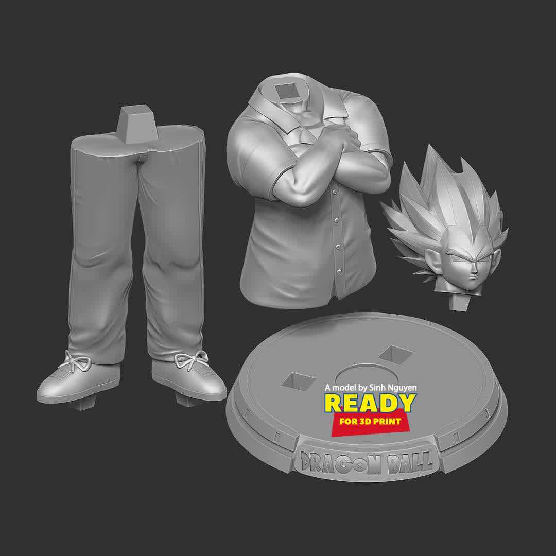 Badman Vegeta - Dragon Ball Fanart  - "Inside the bad guy, there is always compassion. And Vegeta is such a man!"

Basic parameters:

- STL format for 3D printing with 03 discrete objects
- Model height: 20cm
- Version 1.0: Polygons: 2221024 & Vertices: 1652596

Model ready for 3D printing.

Please vote positively for me if you find this model useful. - Los mejores archivos para impresión 3D del mundo. Modelos Stl divididos en partes para facilitar la impresión 3D. Todo tipo de personajes, decoración, cosplay, prótesis, piezas. Calidad en impresión 3D. Modelos 3D asequibles. Bajo costo. Compras colectivas de archivos 3D.