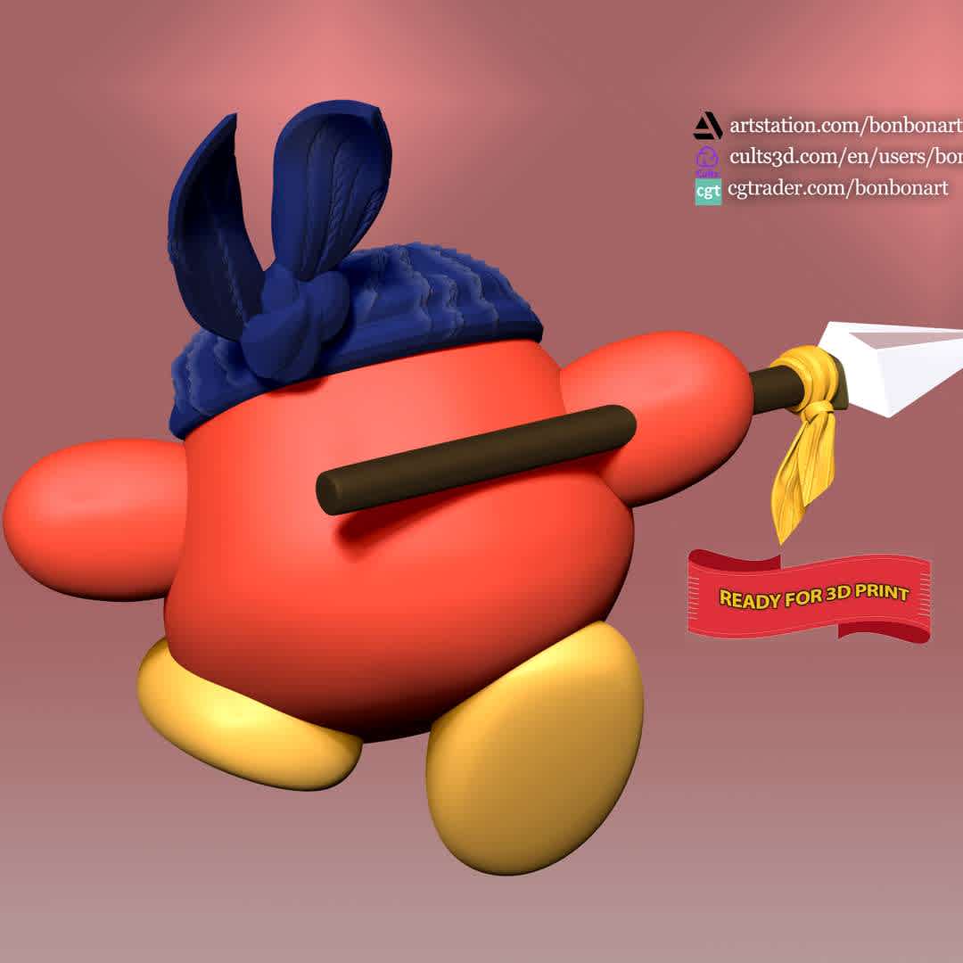 Bandana Waddle Dee - When you purchase this model, you will own:

 - STL, OBJ file with 03 separated files (included key to connect parts) is ready for 3D printing.

 - Zbrush original files (ZTL) for you to customize as you like.

This is version 1.0 of this model.

Thanks for viewing! Hope you like it. - The best files for 3D printing in the world. Stl models divided into parts to facilitate 3D printing. All kinds of characters, decoration, cosplay, prosthetics, pieces. Quality in 3D printing. Affordable 3D models. Low cost. Collective purchases of 3D files.