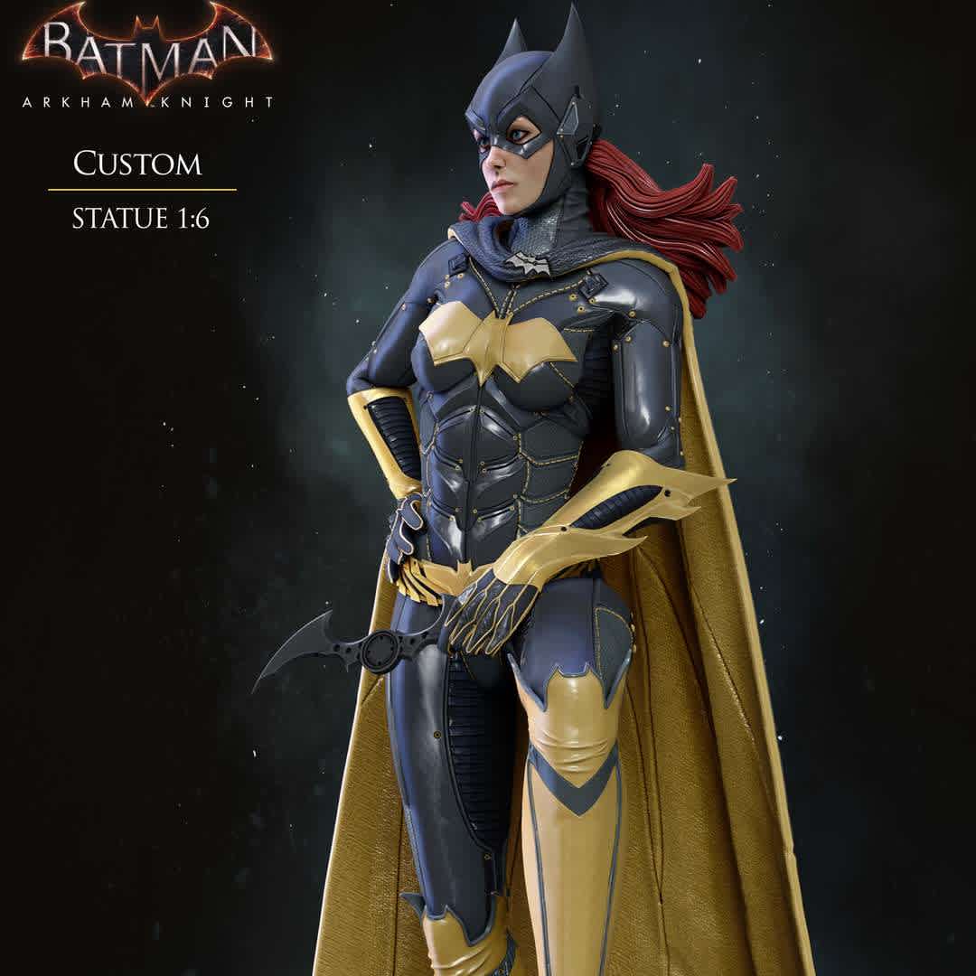 Batgirl Arkham Knight - From the videogame saga "Batman: Arkham Knight".
The statue, made in 1/6 scale, measures about 30 cm.

So Anderson Bastos brings his statue "Batgirl DC Comics Series #Arkham Knight 1/6", with the most popular heroine follower and heir to the mantle of the Dark Knight.

Model cut into several parts for better printing, enjoy! - Los mejores archivos para impresión 3D del mundo. Modelos Stl divididos en partes para facilitar la impresión 3D. Todo tipo de personajes, decoración, cosplay, prótesis, piezas. Calidad en impresión 3D. Modelos 3D asequibles. Bajo costo. Compras colectivas de archivos 3D.