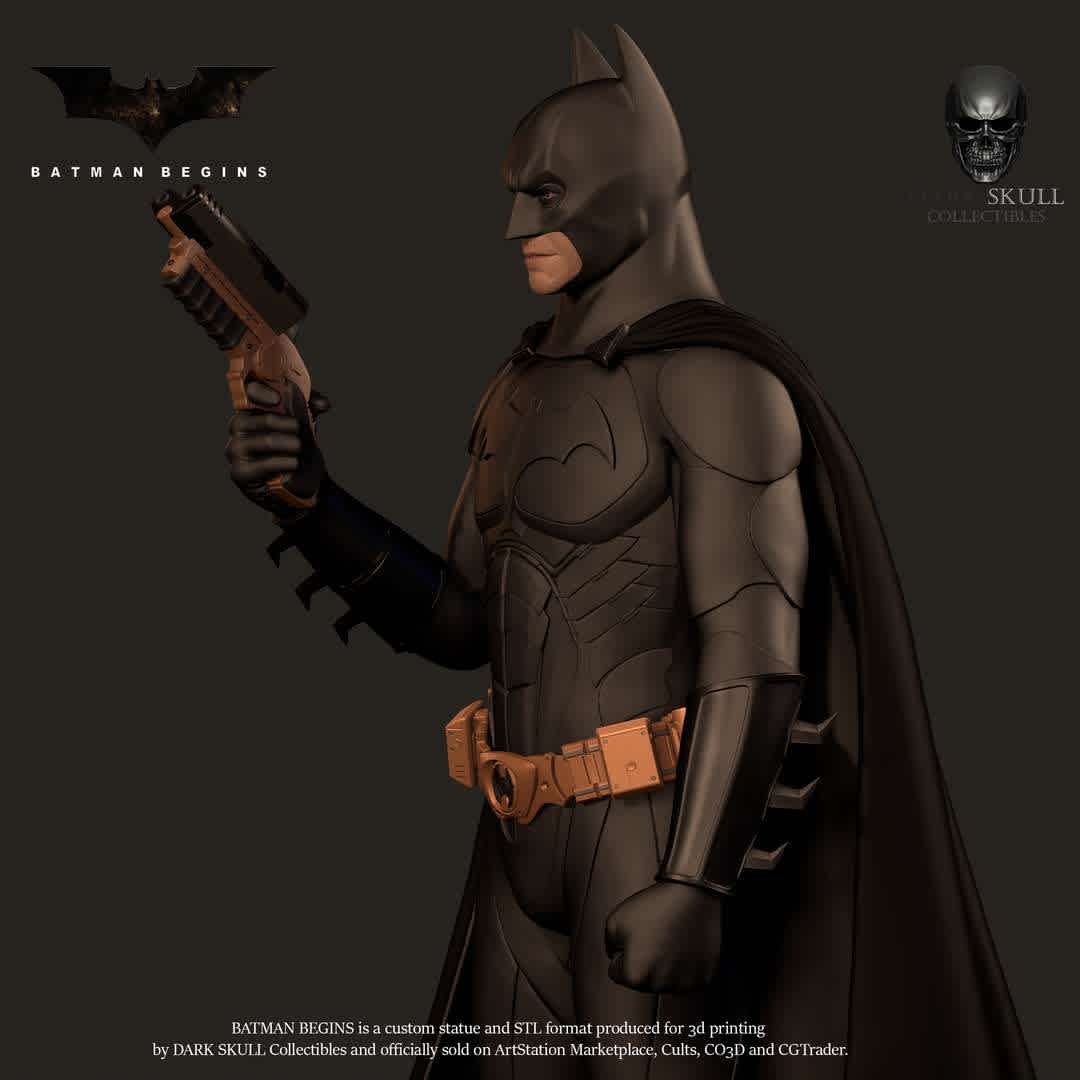 BATMAN BEGINS (2005)  - BATMAN BEGINS (2005)

This is my version of Batman by Christian Bale from 2005, in the movie BATMAN BEGINS. This model contains parts for a fabric cape version, for those who want to produce one and a split cape. There are also two base versions, a Batcave themed Base and a Simple Base, for quick display.

With 36 pieces in 1/6 scale (360mm) for 3D printing. 
Format: STL  - The best files for 3D printing in the world. Stl models divided into parts to facilitate 3D printing. All kinds of characters, decoration, cosplay, prosthetics, pieces. Quality in 3D printing. Affordable 3D models. Low cost. Collective purchases of 3D files.