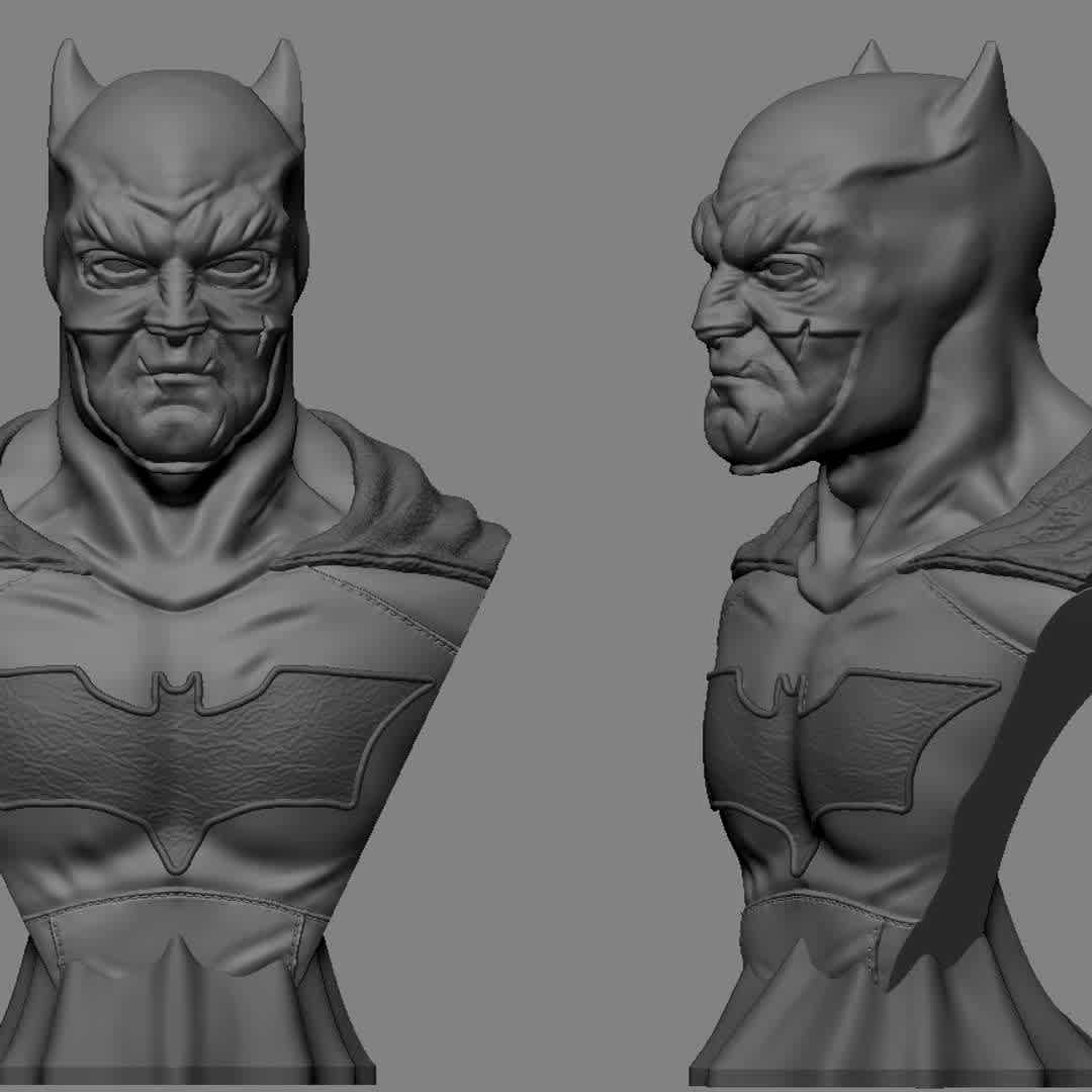 Batman Bust - Batman Bust - The best files for 3D printing in the world. Stl models divided into parts to facilitate 3D printing. All kinds of characters, decoration, cosplay, prosthetics, pieces. Quality in 3D printing. Affordable 3D models. Low cost. Collective purchases of 3D files.