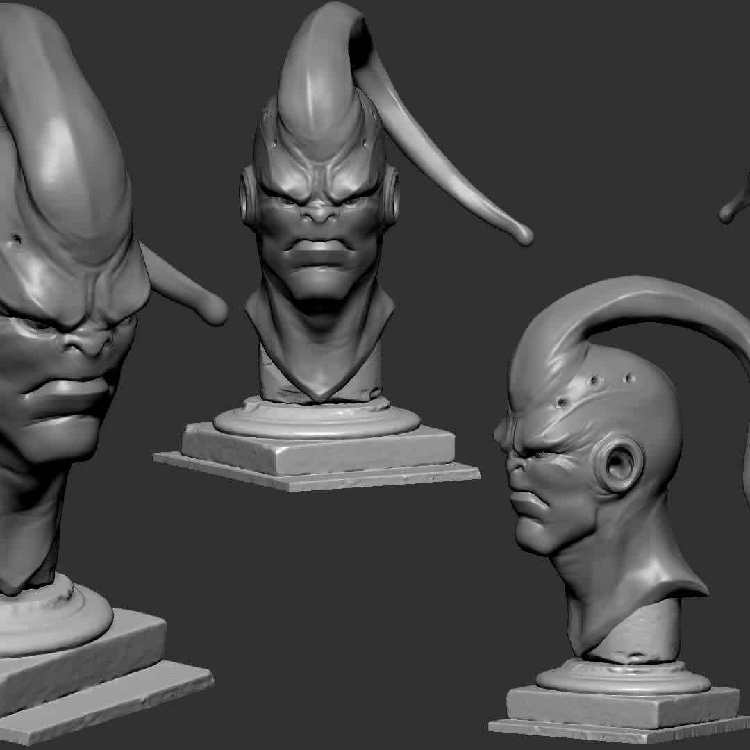 Bhu bust - this is Bhu character from Dragon Ball Z universe - The best files for 3D printing in the world. Stl models divided into parts to facilitate 3D printing. All kinds of characters, decoration, cosplay, prosthetics, pieces. Quality in 3D printing. Affordable 3D models. Low cost. Collective purchases of 3D files.