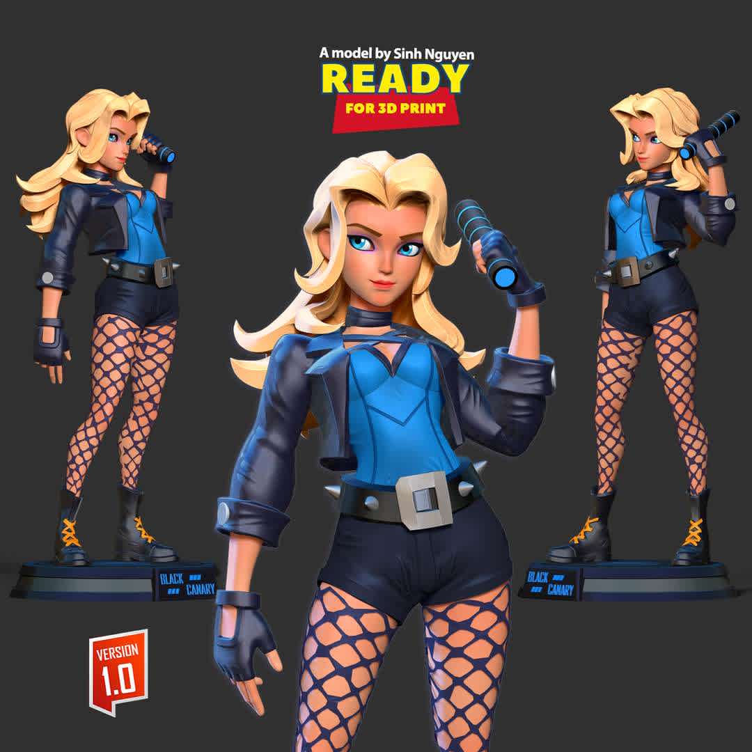 Black Canary Stylized - Black Canary is a superheroine appearing in American comic books published by DC Comics.

Basic parameters:

- STL, OBJ format for 3D printing with 05 discrete objects
- ZTL format for Zbrush (version 2019.1.2 or later)
- Model height: 25cm
- Version 1.0 - Polygons: 1735674 & Vertices: 912609

Model ready for 3D printing.

Please vote positively for me if you find this model useful. - The best files for 3D printing in the world. Stl models divided into parts to facilitate 3D printing. All kinds of characters, decoration, cosplay, prosthetics, pieces. Quality in 3D printing. Affordable 3D models. Low cost. Collective purchases of 3D files.