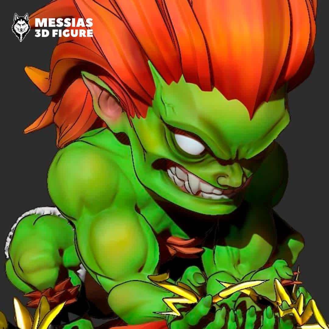 Blanka Chibi 3D Print Model - Step into the whimsical world of Street Fighter with our adorable Chibi Blanka 3D print file! This delightful figure captures the playful charm and electrifying spirit of the iconic character, Blanka. Whether you're a gaming enthusiast, a collector, or just a fan of cute characters, this Chibi Blanka is a must-have addition to your collection.

Every detail, from Blanka's mischievous expression to his signature electric charge pose, has been meticulously crafted with cutting-edge 3D printing technology. You now have the power to customize the size, color, and materials, making your Chibi Blanka truly unique and personalized.

Perfect for display on your gaming shelf or as a delightful gift for a fellow Street Fighter aficionado, this Chibi Blanka figure is a whimsical addition to any collection. Let the charm of this miniature Blanka spark joy and nostalgia in your space.

Order now and embark on a creative journey with our Chibi Blanka 3D print file. Share your photos with #ChibiBlanka3DPrint to join our community of gaming enthusiasts and collectors! - Los mejores archivos para impresión 3D del mundo. Modelos Stl divididos en partes para facilitar la impresión 3D. Todo tipo de personajes, decoración, cosplay, prótesis, piezas. Calidad en impresión 3D. Modelos 3D asequibles. Bajo costo. Compras colectivas de archivos 3D.