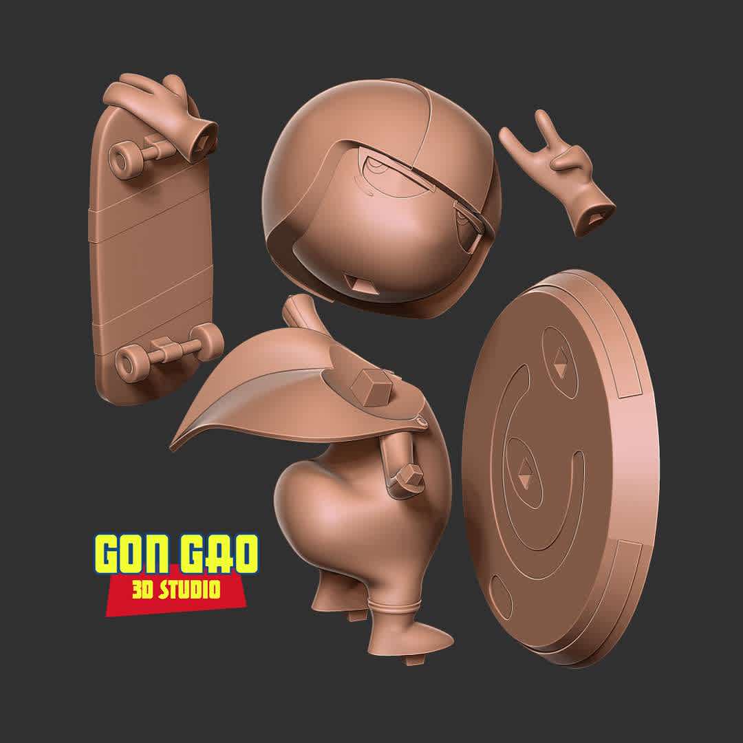 Brad Buttowski Fanart - "Kick Buttowski is a 10-year-old boy and the titular main protagonist of Kick Buttowski: Suburban Daredevil."

Basic parameters:

- STL format for 3D printing with 05 discrete objects
- Model height: 15 cm
- Version 1.0 - Polygons: 1139861 & Vertices: 672940

Model ready for 3D printing.

Please vote positively for me if you find this model useful. - Os melhores arquivos para impressão 3D do mundo. Modelos stl divididos em partes para facilitar a impressão 3D. Todos os tipos de personagens, decoração, cosplay, próteses, peças. Qualidade na impressão 3D. Modelos 3D com preço acessível. Baixo custo. Compras coletivas de arquivos 3D.