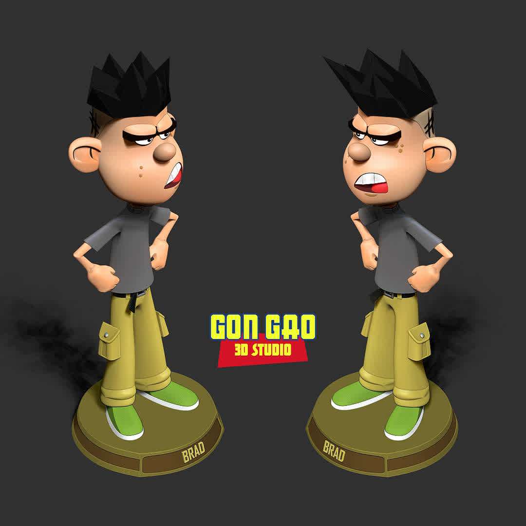 Brad Buttowski Fanart  - "Bradley Brad Buttowski is Kick and Brianna's older brother, and the on & off main antagonist of Kick Buttowski: Suburban Daredevil. - quote from Disney wiki"

Basic parameters:

- STL, OBJ format for 3D printing with 03 discrete objects
- Model height: 15 cm
- Version 1.0 - Polygons: 1470017 & Vertices: 863520

Model ready for 3D printing.

Please vote positively for me if you find this model useful. - Os melhores arquivos para impressão 3D do mundo. Modelos stl divididos em partes para facilitar a impressão 3D. Todos os tipos de personagens, decoração, cosplay, próteses, peças. Qualidade na impressão 3D. Modelos 3D com preço acessível. Baixo custo. Compras coletivas de arquivos 3D.