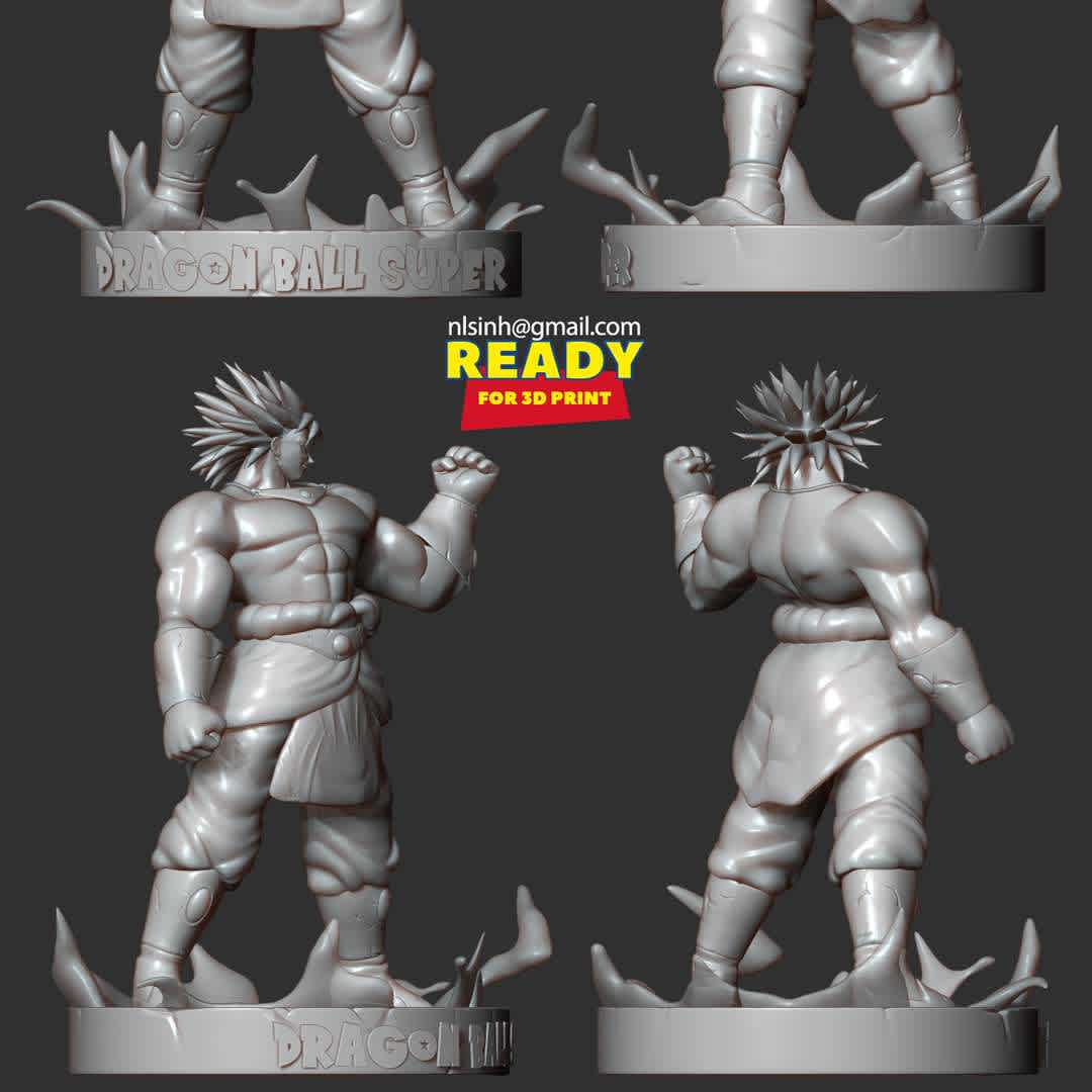 Broly - Dragon Ball Super Fanart  - When you buy this model, you will own:

- Original files of Zbrush ZTL for easy editing to suit your requirements.

- File OBJ, STL used for 3D printing.

15th November, 2019: This is version v.1.0

16th September, 2021: version 1.1 - Split into 5 separate parts and generate key to connect them.

Thank you for viewing my model. I hope you enjoy him. - Os melhores arquivos para impressão 3D do mundo. Modelos stl divididos em partes para facilitar a impressão 3D. Todos os tipos de personagens, decoração, cosplay, próteses, peças. Qualidade na impressão 3D. Modelos 3D com preço acessível. Baixo custo. Compras coletivas de arquivos 3D.