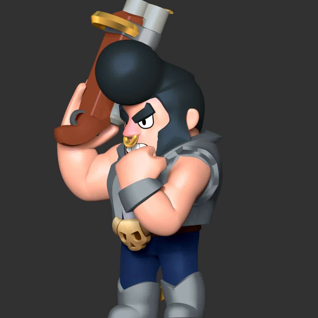 Bull - Brawl Stars - **Bull is a Rare Brawler who has high health, a fast movement speed, and a high damage output at close range**

**The model ready for 3D printing.**

These information of model:

**- Format files: STL, OBJ to supporting 3D printing.**

**- Can be assembled without glue (glue is optional)**

**- Split down to 2 parts**

**- The height of current model is 20 cm and you can free to scale it.**

**- ZTL format for Zbrush for you to customize as you like.**

Please don't hesitate to contact me if you have any issues question.

If you see this model useful, please vote positively for it.
 - The best files for 3D printing in the world. Stl models divided into parts to facilitate 3D printing. All kinds of characters, decoration, cosplay, prosthetics, pieces. Quality in 3D printing. Affordable 3D models. Low cost. Collective purchases of 3D files.