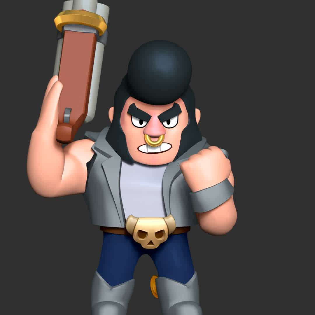 Bull - Brawl Stars - **Bull is a Rare Brawler who has high health, a fast movement speed, and a high damage output at close range**

**The model ready for 3D printing.**

These information of model:

**- Format files: STL, OBJ to supporting 3D printing.**

**- Can be assembled without glue (glue is optional)**

**- Split down to 2 parts**

**- The height of current model is 20 cm and you can free to scale it.**

**- ZTL format for Zbrush for you to customize as you like.**

Please don't hesitate to contact me if you have any issues question.

If you see this model useful, please vote positively for it.
 - Los mejores archivos para impresión 3D del mundo. Modelos Stl divididos en partes para facilitar la impresión 3D. Todo tipo de personajes, decoración, cosplay, prótesis, piezas. Calidad en impresión 3D. Modelos 3D asequibles. Bajo costo. Compras colectivas de archivos 3D.