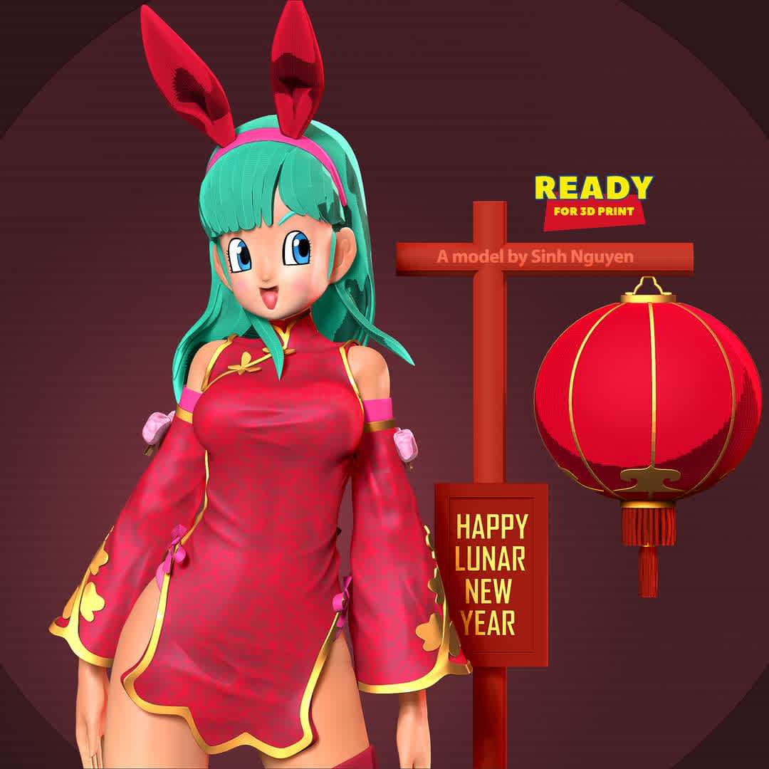 Bulma - Lunar New Year  - "Bulma in Asian Lunar New Year costume"

Basic parameters:

- STL, OBJ format for 3D printing with 07 discrete objects
- Model height: 25cm
- Version 1.0: Polygons: 1794961 & Vertices: 989068

Model ready for 3D printing.

Please vote positively for me if you find this model useful. - The best files for 3D printing in the world. Stl models divided into parts to facilitate 3D printing. All kinds of characters, decoration, cosplay, prosthetics, pieces. Quality in 3D printing. Affordable 3D models. Low cost. Collective purchases of 3D files.