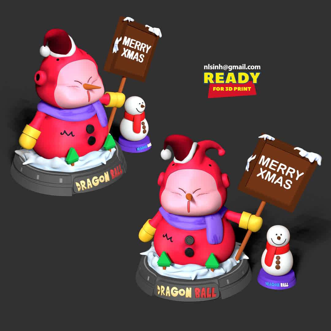 Buu Snowman - Dragon Ball Fanart - Majin Buu: Merry Christmas. Let's keep our distance so we can be safe!

When you purchase this model, you will own:

- STL, OBJ file with 09 separated files (with key to connect together) is ready for 3D printing.

- Zbrush original files (ZTL) for you to customize as you like.

This is version 1.0 of this model.

Thanks for viewing! Hope you like him. - The best files for 3D printing in the world. Stl models divided into parts to facilitate 3D printing. All kinds of characters, decoration, cosplay, prosthetics, pieces. Quality in 3D printing. Affordable 3D models. Low cost. Collective purchases of 3D files.