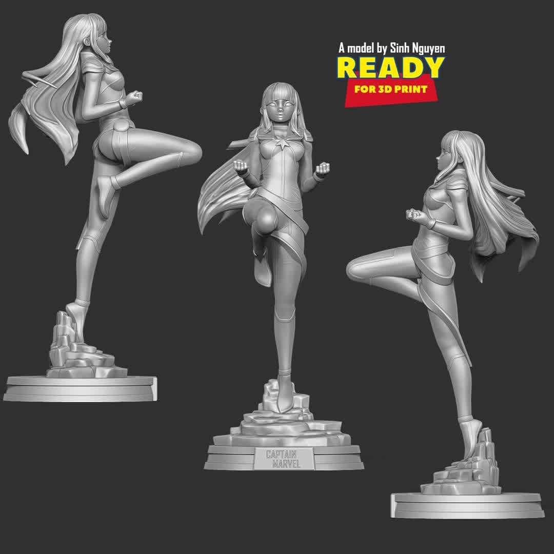 Captain Marvel Stylized Fanart - Captain Marvel is an upcoming American superhero film based on the Marvel Comics character Carol Danvers.

Basic parameters:

- STL, OBJ format for 3D printing with 03 discrete objects
- ZTL format for Zbrush (version 2019.1.2 or later)
- Model height: 25cm
- Version: - Polygon: 2017152 & Vertices: 1118631

+27th Jan, 2019: version 1.0

+28th Feb, 2023: version 1.1 - Fix all models & Split and create key for each separate part

Model ready for 3D printing.

Please vote positively for me if you find this model useful. - The best files for 3D printing in the world. Stl models divided into parts to facilitate 3D printing. All kinds of characters, decoration, cosplay, prosthetics, pieces. Quality in 3D printing. Affordable 3D models. Low cost. Collective purchases of 3D files.