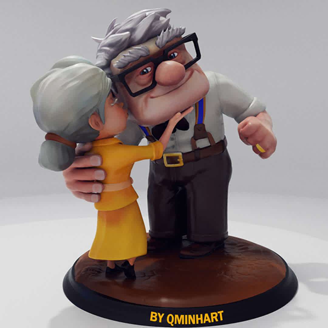 CARL AND ELLIE 3D PRINT MODEL STL - Carl and Ellie 3D print model Carl and Ellie Young are fictional characters from the animated film Up produced by Pixar Animation Studios. They are the main characters of the film and their story follows their relationship from childhood to old age.

Carl and Ellie first met as children and bonded over their shared admiration for the adventurer Charles Muntz. They eventually get married and aspire to travel to Paradise Falls in South America, but they are unable to fulfill their dream due to financial struggles and unexpected life events.

In their later years, Ellie passes away and Carl becomes a grumpy and isolated old man who refuses to leave his home. However, after a series of events, including an accidental flight to South America via thousands of balloons tied to his house, Carl learns to let go of his past grief and adventure on his own.

The story of Carl and Ellie is heartfelt and touching, and it emphasizes the power of love, loss, and friendship. Their story inspires the viewer to cherish life and value relationships, regardless of the challenges that arise.

Enjoy 3d file ready to print
_ stl
_ obj
_ fbx
- ply
-goz
- ztl
_Thanks for review

3D PRINTING SETTINGS
4hour  - Os melhores arquivos para impressão 3D do mundo. Modelos stl divididos em partes para facilitar a impressão 3D. Todos os tipos de personagens, decoração, cosplay, próteses, peças. Qualidade na impressão 3D. Modelos 3D com preço acessível. Baixo custo. Compras coletivas de arquivos 3D.