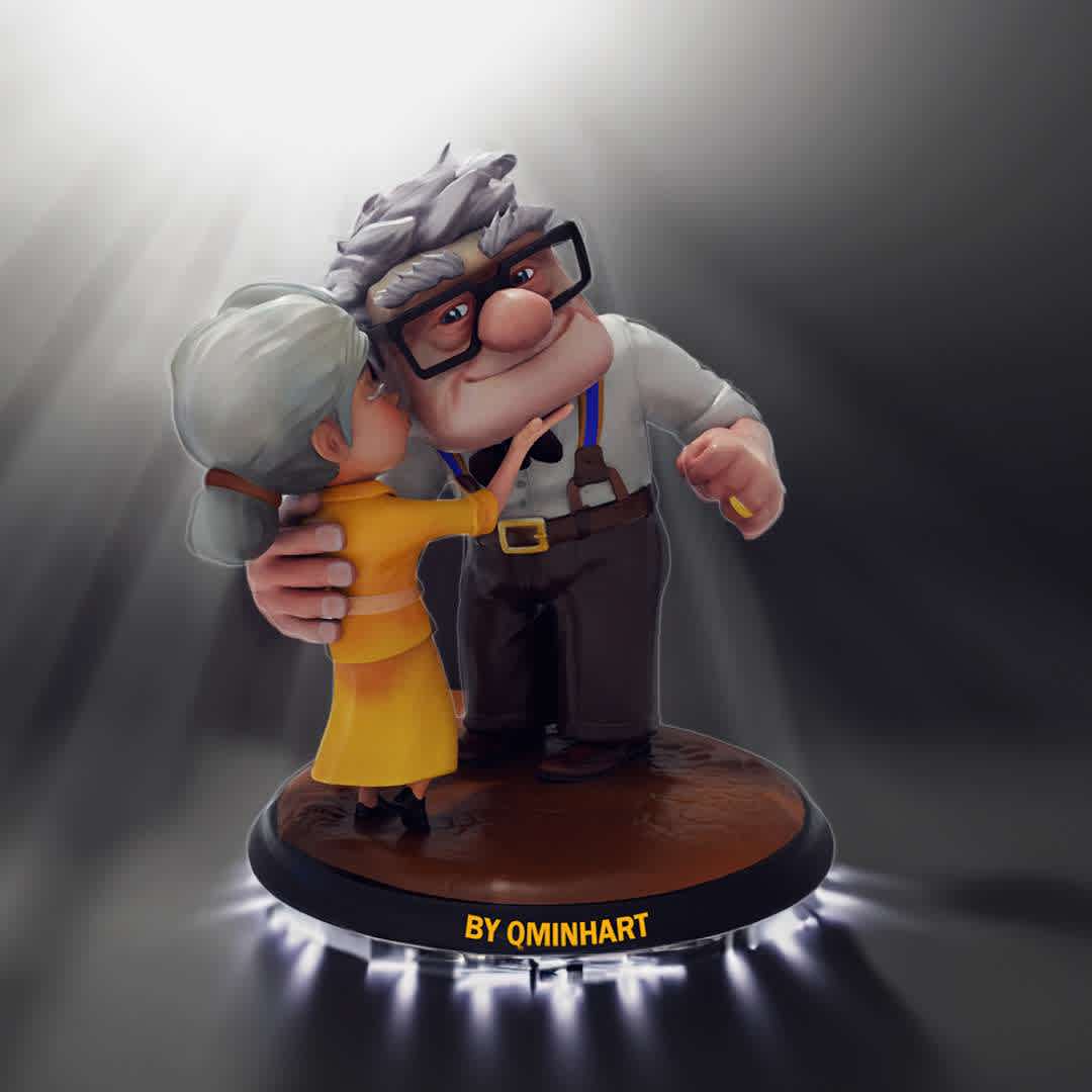 CARL AND ELLIE 3D PRINT MODEL STL - Carl and Ellie 3D print model Carl and Ellie Young are fictional characters from the animated film Up produced by Pixar Animation Studios. They are the main characters of the film and their story follows their relationship from childhood to old age.

Carl and Ellie first met as children and bonded over their shared admiration for the adventurer Charles Muntz. They eventually get married and aspire to travel to Paradise Falls in South America, but they are unable to fulfill their dream due to financial struggles and unexpected life events.

In their later years, Ellie passes away and Carl becomes a grumpy and isolated old man who refuses to leave his home. However, after a series of events, including an accidental flight to South America via thousands of balloons tied to his house, Carl learns to let go of his past grief and adventure on his own.

The story of Carl and Ellie is heartfelt and touching, and it emphasizes the power of love, loss, and friendship. Their story inspires the viewer to cherish life and value relationships, regardless of the challenges that arise.

Enjoy 3d file ready to print
_ stl
_ obj
_ fbx
- ply
-goz
- ztl
_Thanks for review

3D PRINTING SETTINGS
4hour  - Os melhores arquivos para impressão 3D do mundo. Modelos stl divididos em partes para facilitar a impressão 3D. Todos os tipos de personagens, decoração, cosplay, próteses, peças. Qualidade na impressão 3D. Modelos 3D com preço acessível. Baixo custo. Compras coletivas de arquivos 3D.