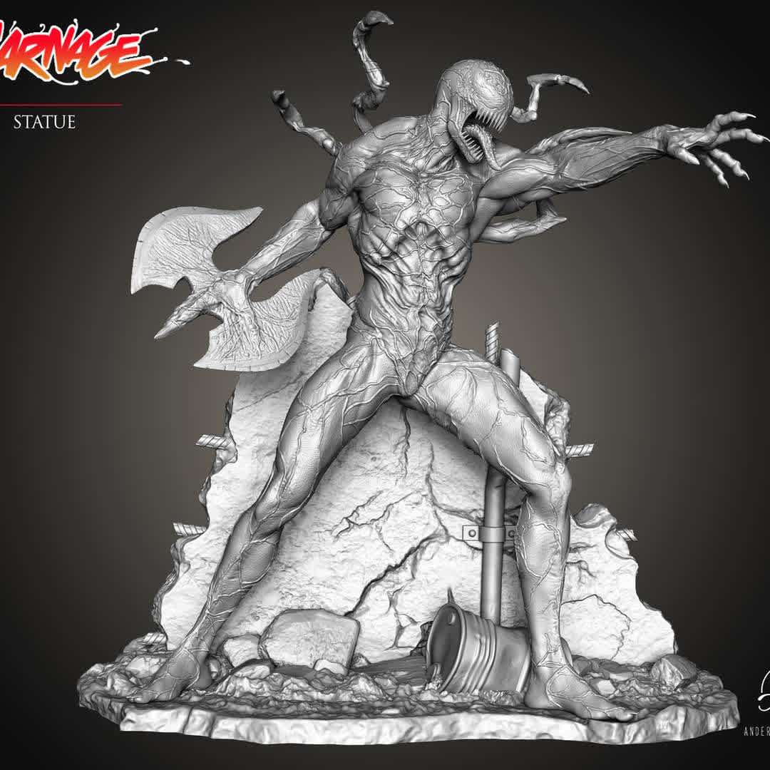 Carnage - CARNAGE is now available for 3D printing, with 300mm standard scale. It's a great buy for collectors who have Venom or Spider-Man in their collection.

This STL and the resulting printout are for the purchaser's personal use only, and you are not permitted to modify, share or resell my work (Digital or Physical). Please support the artist and his works. - Los mejores archivos para impresión 3D del mundo. Modelos Stl divididos en partes para facilitar la impresión 3D. Todo tipo de personajes, decoración, cosplay, prótesis, piezas. Calidad en impresión 3D. Modelos 3D asequibles. Bajo costo. Compras colectivas de archivos 3D.