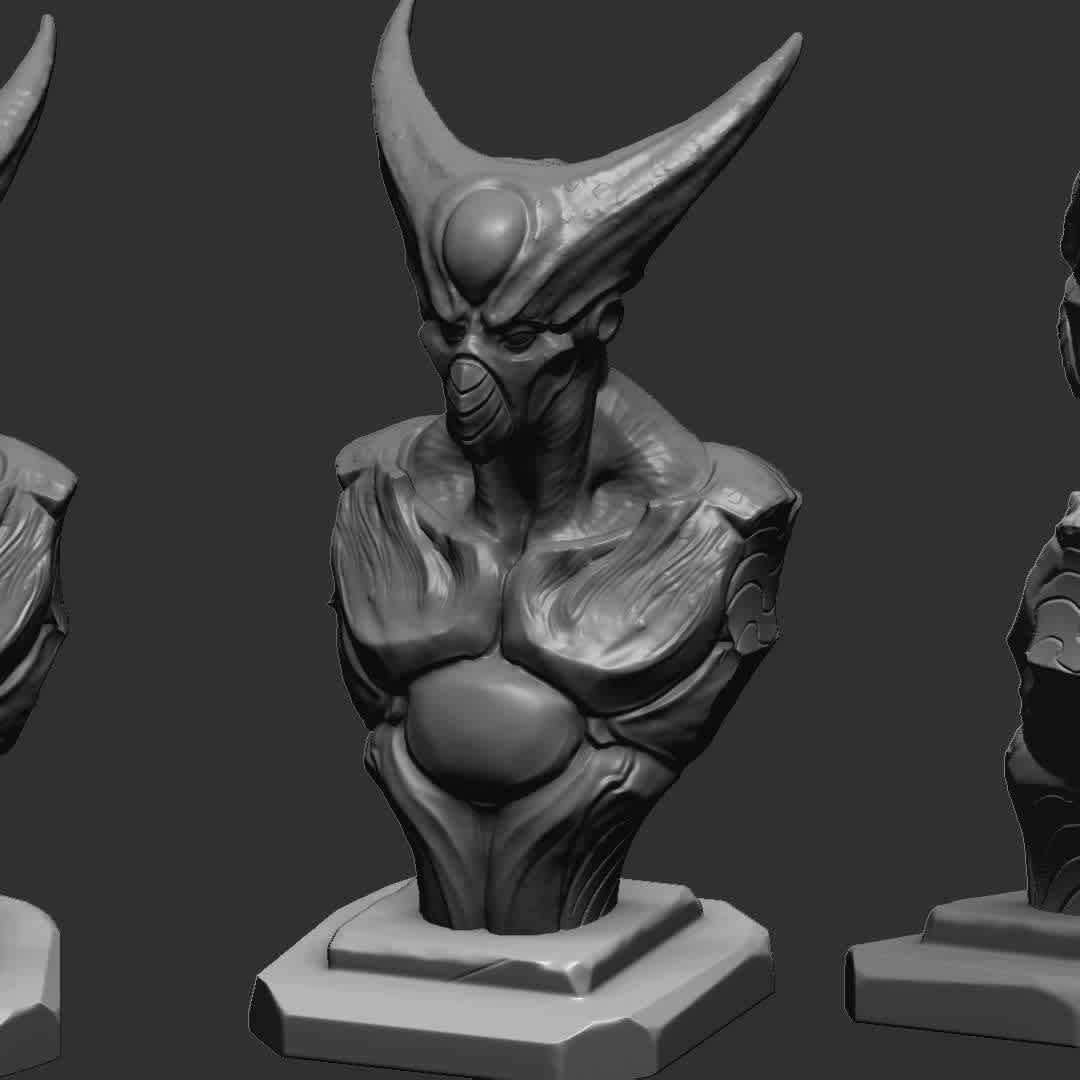 Cell bust (first form) - this is cell first form from dragonball z character - The best files for 3D printing in the world. Stl models divided into parts to facilitate 3D printing. All kinds of characters, decoration, cosplay, prosthetics, pieces. Quality in 3D printing. Affordable 3D models. Low cost. Collective purchases of 3D files.