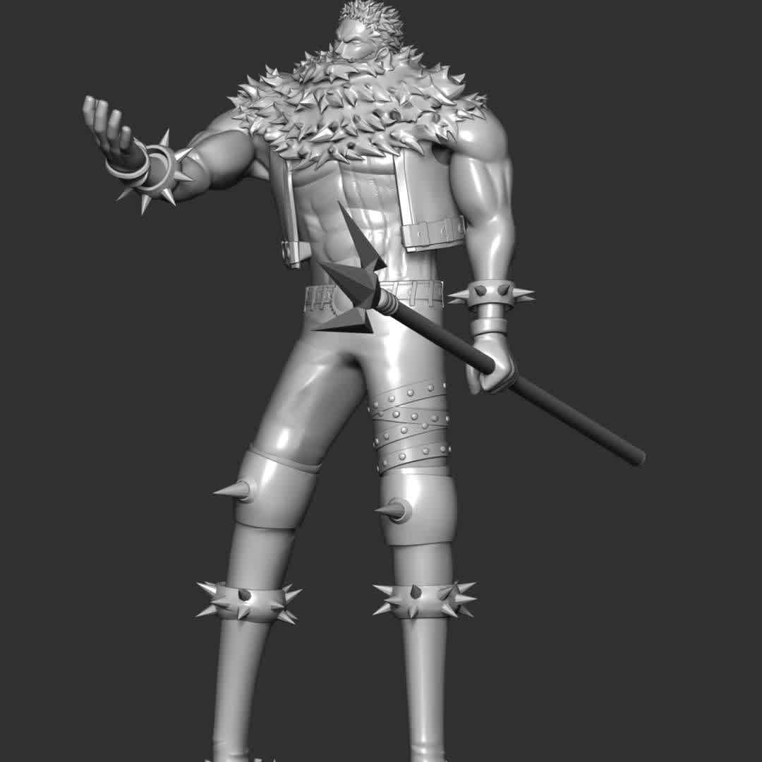 Charlotte Katakuri - One Piece - ** Charlotte Katakuri is the second son and third child of the Charlotte Family and the elder triplet brother of Daifuku and Oven. He is also one of the Three Sweet Commanders of the Big Mom Pirates **

**The model ready for 3D printing.**

These information of model:

**- Format files: STL, OBJ to supporting 3D printing.**

**- Can be assembled without glue (glue is optional)**

**- Split down to 3 parts**

**- The height of current model is 20 cm and you can free to scale it.**

**- ZTL format for Zbrush for you to customize as you like.**

Please don't hesitate to contact me if you have any issues question.

If you see this model useful, please vote positively for it. - The best files for 3D printing in the world. Stl models divided into parts to facilitate 3D printing. All kinds of characters, decoration, cosplay, prosthetics, pieces. Quality in 3D printing. Affordable 3D models. Low cost. Collective purchases of 3D files.