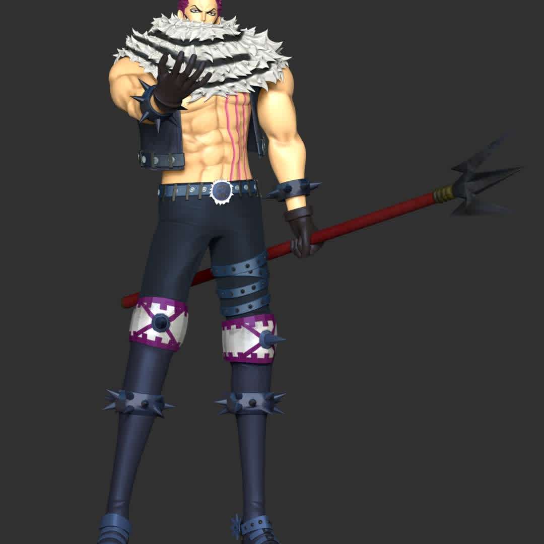 Charlotte Katakuri - One Piece - ** Charlotte Katakuri is the second son and third child of the Charlotte Family and the elder triplet brother of Daifuku and Oven. He is also one of the Three Sweet Commanders of the Big Mom Pirates **

**The model ready for 3D printing.**

These information of model:

**- Format files: STL, OBJ to supporting 3D printing.**

**- Can be assembled without glue (glue is optional)**

**- Split down to 3 parts**

**- The height of current model is 20 cm and you can free to scale it.**

**- ZTL format for Zbrush for you to customize as you like.**

Please don't hesitate to contact me if you have any issues question.

If you see this model useful, please vote positively for it. - The best files for 3D printing in the world. Stl models divided into parts to facilitate 3D printing. All kinds of characters, decoration, cosplay, prosthetics, pieces. Quality in 3D printing. Affordable 3D models. Low cost. Collective purchases of 3D files.