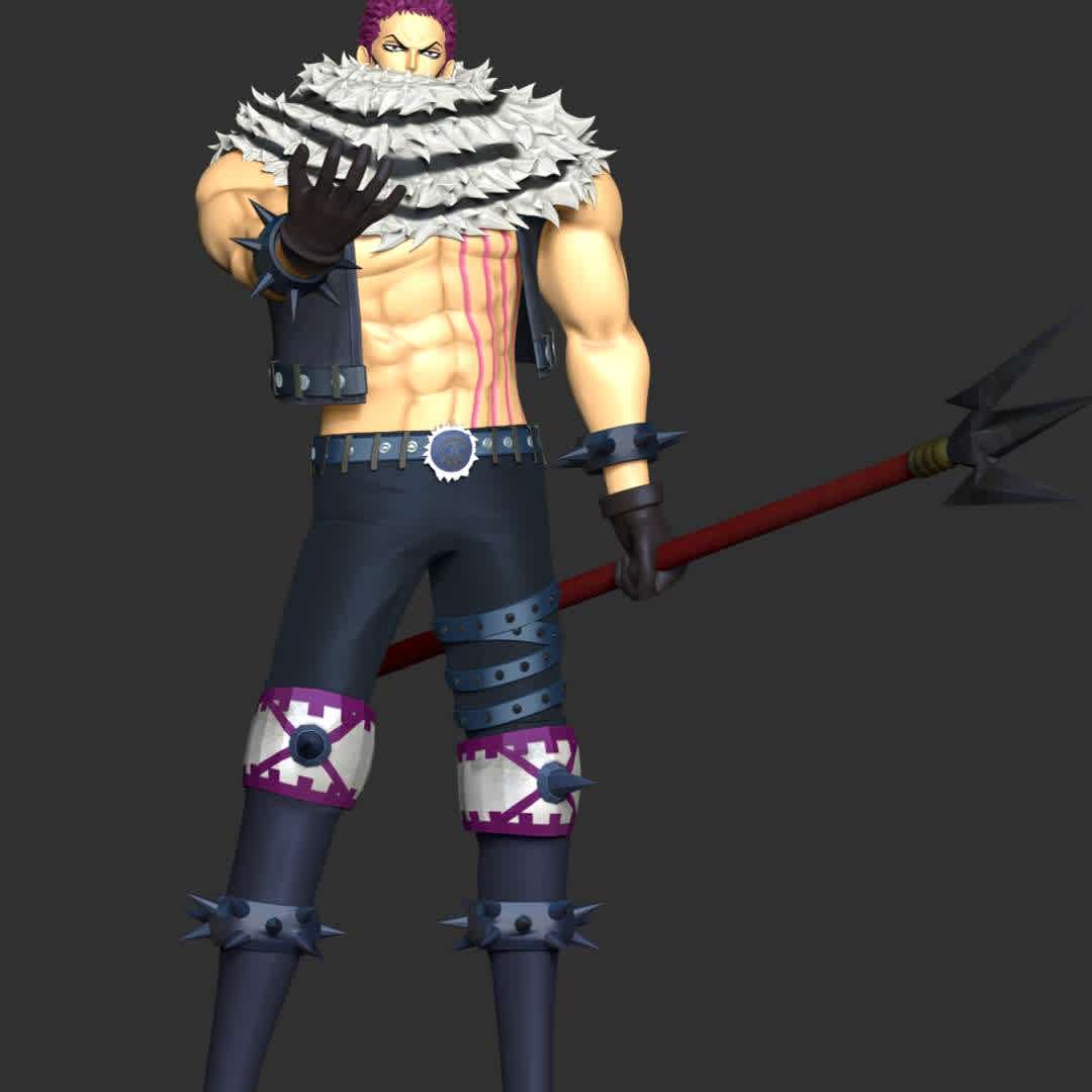 Charlotte Katakuri - One Piece - ** Charlotte Katakuri is the second son and third child of the Charlotte Family and the elder triplet brother of Daifuku and Oven. He is also one of the Three Sweet Commanders of the Big Mom Pirates **

**The model ready for 3D printing.**

These information of model:

**- Format files: STL, OBJ to supporting 3D printing.**

**- Can be assembled without glue (glue is optional)**

**- Split down to 3 parts**

**- The height of current model is 20 cm and you can free to scale it.**

**- ZTL format for Zbrush for you to customize as you like.**

Please don't hesitate to contact me if you have any issues question.

If you see this model useful, please vote positively for it. - Los mejores archivos para impresión 3D del mundo. Modelos Stl divididos en partes para facilitar la impresión 3D. Todo tipo de personajes, decoración, cosplay, prótesis, piezas. Calidad en impresión 3D. Modelos 3D asequibles. Bajo costo. Compras colectivas de archivos 3D.