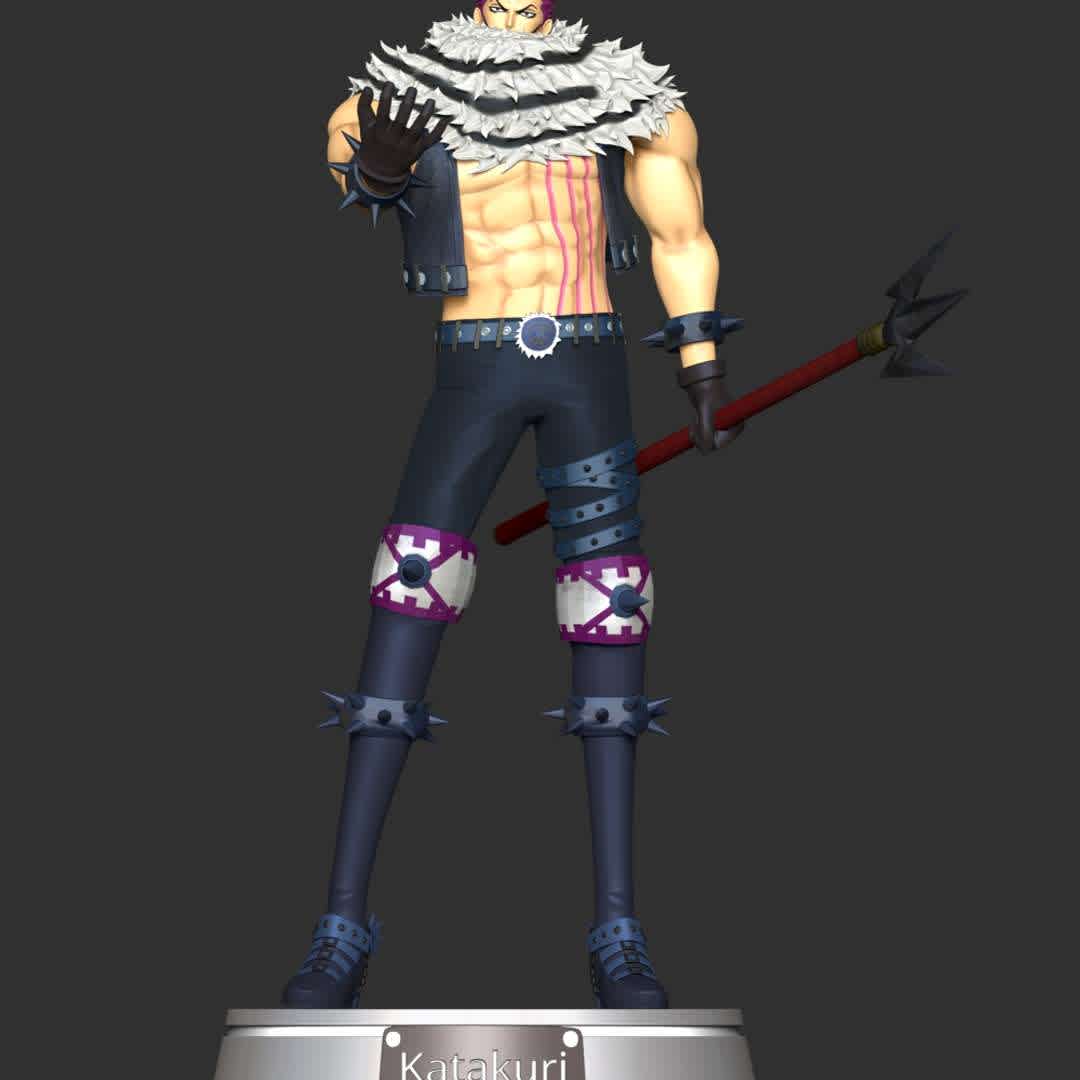 Charlotte Katakuri - One Piece - ** Charlotte Katakuri is the second son and third child of the Charlotte Family and the elder triplet brother of Daifuku and Oven. He is also one of the Three Sweet Commanders of the Big Mom Pirates **

**The model ready for 3D printing.**

These information of model:

**- Format files: STL, OBJ to supporting 3D printing.**

**- Can be assembled without glue (glue is optional)**

**- Split down to 3 parts**

**- The height of current model is 20 cm and you can free to scale it.**

**- ZTL format for Zbrush for you to customize as you like.**

Please don't hesitate to contact me if you have any issues question.

If you see this model useful, please vote positively for it. - The best files for 3D printing in the world. Stl models divided into parts to facilitate 3D printing. All kinds of characters, decoration, cosplay, prosthetics, pieces. Quality in 3D printing. Affordable 3D models. Low cost. Collective purchases of 3D files.