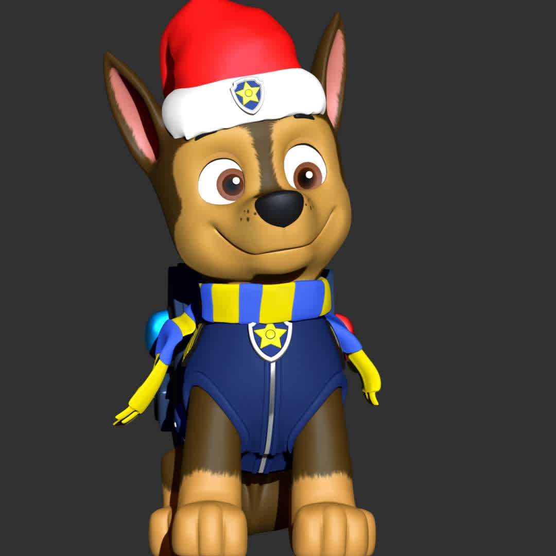 Chase Christmas - Paw Patrol - **Let's celebrate Christmas with Chase Paw Patrol**

These information of model:

**- The height of current model is 20 cm and you can free to scale it.**

**- Format files: STL, OBJ to supporting 3D printing.**

Please don't hesitate to contact me if you have any issues question. - Os melhores arquivos para impressão 3D do mundo. Modelos stl divididos em partes para facilitar a impressão 3D. Todos os tipos de personagens, decoração, cosplay, próteses, peças. Qualidade na impressão 3D. Modelos 3D com preço acessível. Baixo custo. Compras coletivas de arquivos 3D.