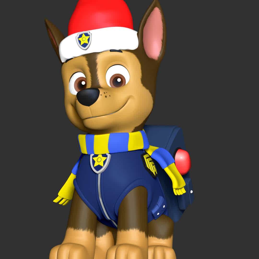 Chase Christmas - Paw Patrol - **Let's celebrate Christmas with Chase Paw Patrol**

These information of model:

**- The height of current model is 20 cm and you can free to scale it.**

**- Format files: STL, OBJ to supporting 3D printing.**

Please don't hesitate to contact me if you have any issues question. - The best files for 3D printing in the world. Stl models divided into parts to facilitate 3D printing. All kinds of characters, decoration, cosplay, prosthetics, pieces. Quality in 3D printing. Affordable 3D models. Low cost. Collective purchases of 3D files.