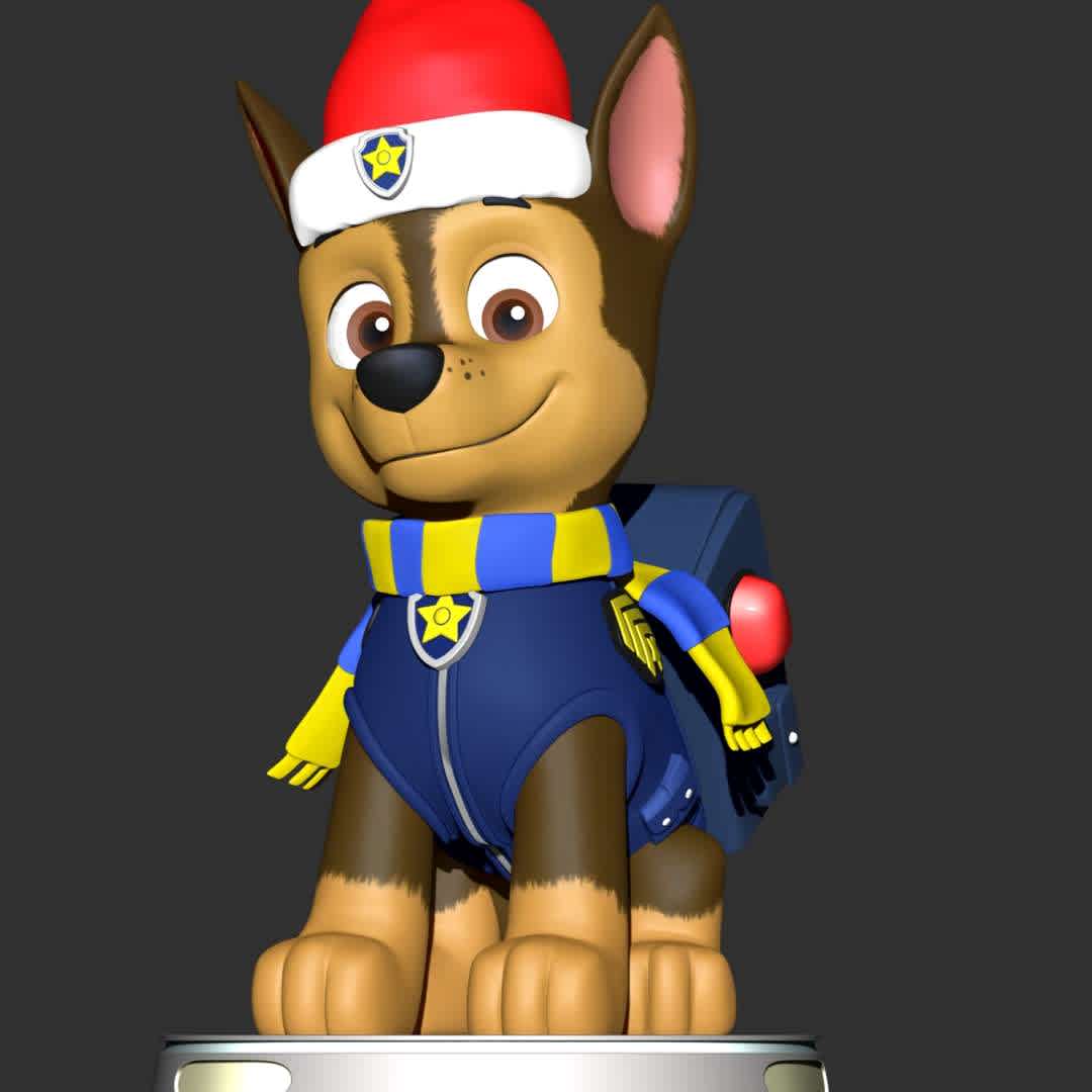 Chase Christmas - Paw Patrol - **Let's celebrate Christmas with Chase Paw Patrol**

These information of model:

**- The height of current model is 20 cm and you can free to scale it.**

**- Format files: STL, OBJ to supporting 3D printing.**

Please don't hesitate to contact me if you have any issues question. - The best files for 3D printing in the world. Stl models divided into parts to facilitate 3D printing. All kinds of characters, decoration, cosplay, prosthetics, pieces. Quality in 3D printing. Affordable 3D models. Low cost. Collective purchases of 3D files.