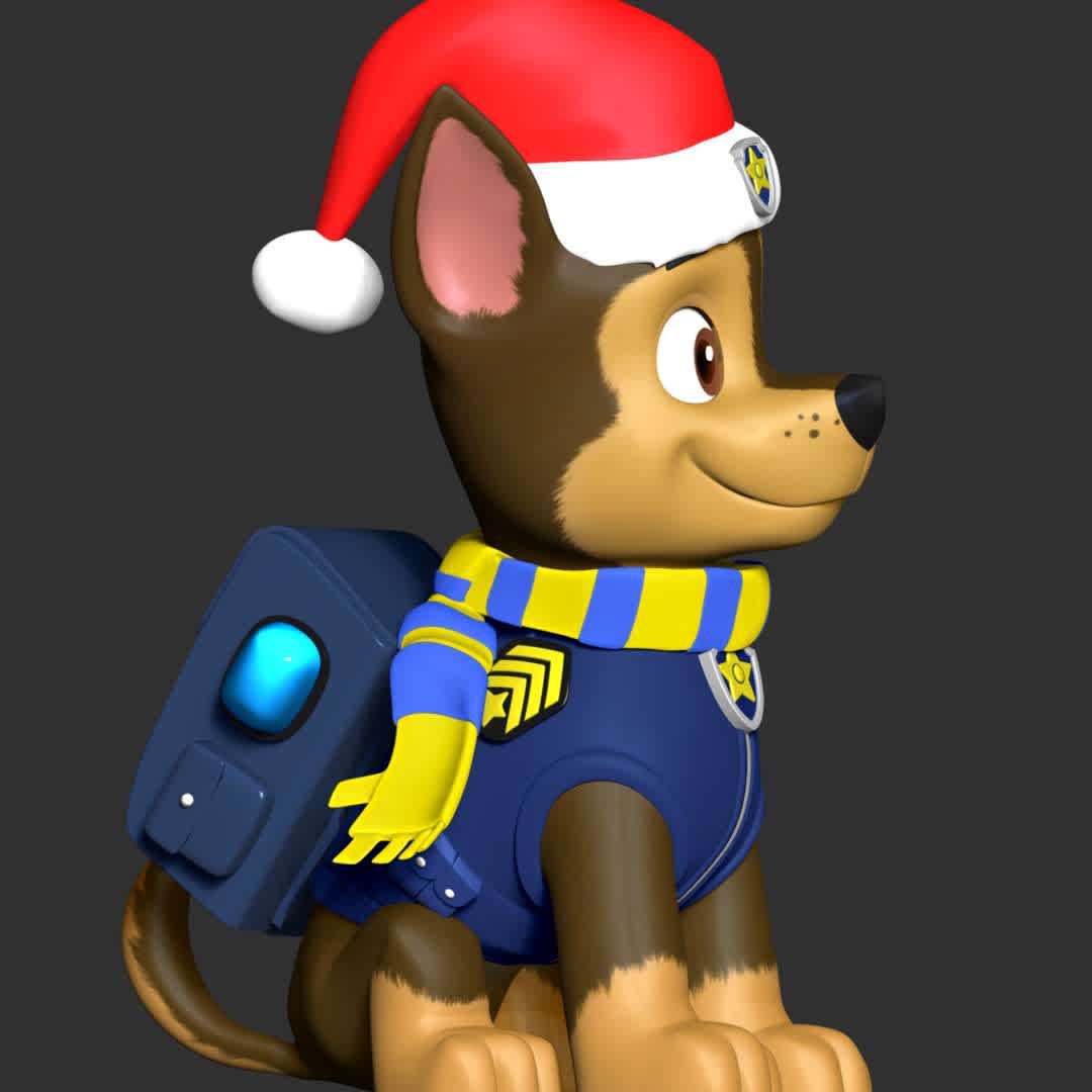 Chase Christmas - Paw Patrol - **Let's celebrate Christmas with Chase Paw Patrol**

These information of model:

**- The height of current model is 20 cm and you can free to scale it.**

**- Format files: STL, OBJ to supporting 3D printing.**

Please don't hesitate to contact me if you have any issues question. - The best files for 3D printing in the world. Stl models divided into parts to facilitate 3D printing. All kinds of characters, decoration, cosplay, prosthetics, pieces. Quality in 3D printing. Affordable 3D models. Low cost. Collective purchases of 3D files.