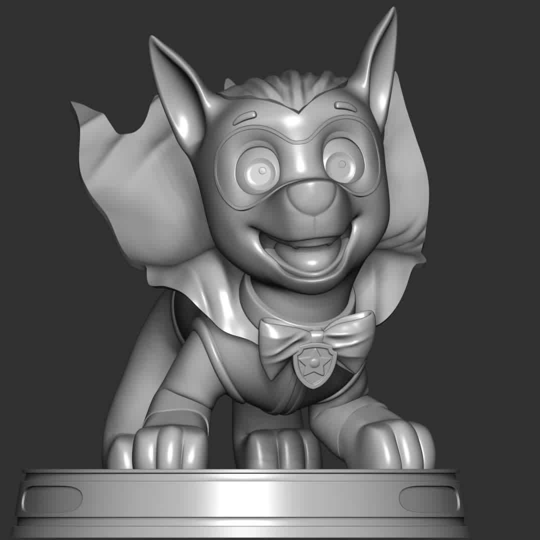 Chase Halloween - Paw Patrol - These information of model:

**- The height of current model is 20 cm and you can free to scale it.**

**- Format files: STL, OBJ to supporting 3D printing.**

Please don't hesitate to contact me if you have any issues question. - The best files for 3D printing in the world. Stl models divided into parts to facilitate 3D printing. All kinds of characters, decoration, cosplay, prosthetics, pieces. Quality in 3D printing. Affordable 3D models. Low cost. Collective purchases of 3D files.
