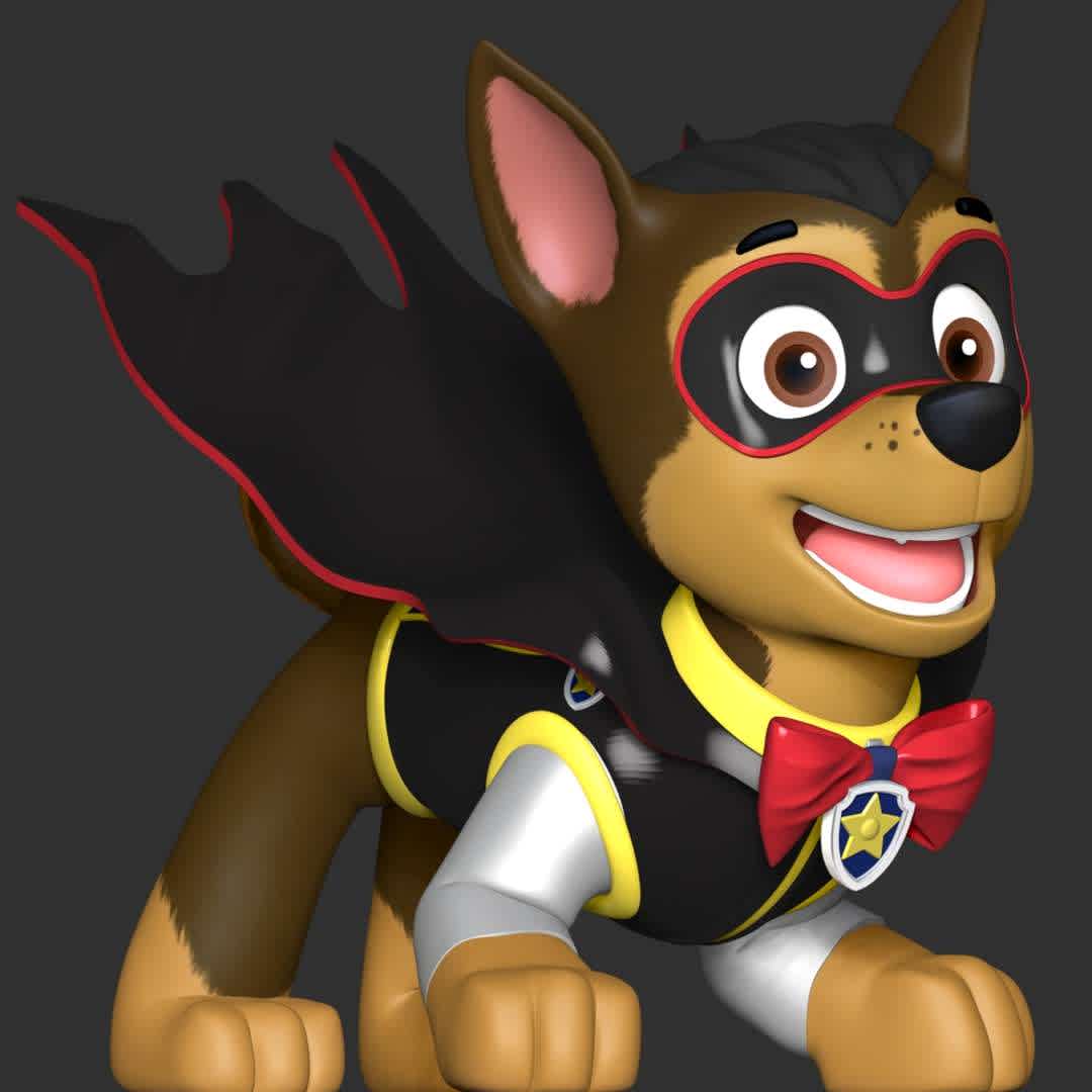 Chase Halloween - Paw Patrol - These information of model:

**- The height of current model is 20 cm and you can free to scale it.**

**- Format files: STL, OBJ to supporting 3D printing.**

Please don't hesitate to contact me if you have any issues question. - The best files for 3D printing in the world. Stl models divided into parts to facilitate 3D printing. All kinds of characters, decoration, cosplay, prosthetics, pieces. Quality in 3D printing. Affordable 3D models. Low cost. Collective purchases of 3D files.