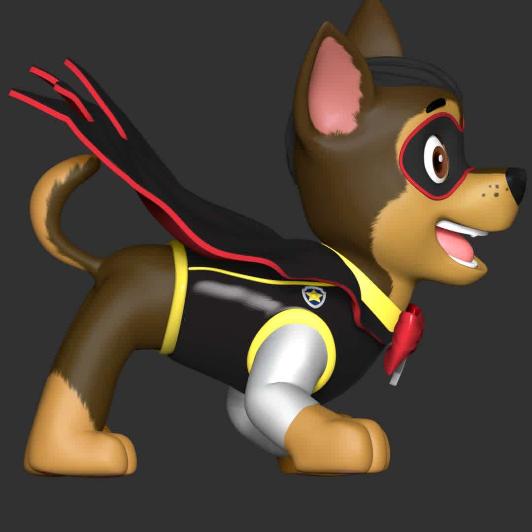 Chase Halloween - Paw Patrol - These information of model:

**- The height of current model is 20 cm and you can free to scale it.**

**- Format files: STL, OBJ to supporting 3D printing.**

Please don't hesitate to contact me if you have any issues question. - The best files for 3D printing in the world. Stl models divided into parts to facilitate 3D printing. All kinds of characters, decoration, cosplay, prosthetics, pieces. Quality in 3D printing. Affordable 3D models. Low cost. Collective purchases of 3D files.