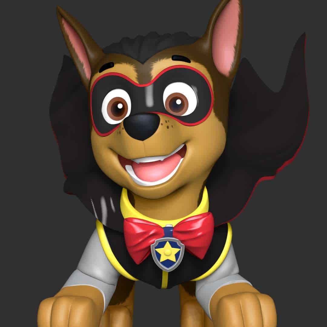 Chase Halloween - Paw Patrol - These information of model:

**- The height of current model is 20 cm and you can free to scale it.**

**- Format files: STL, OBJ to supporting 3D printing.**

Please don't hesitate to contact me if you have any issues question. - The best files for 3D printing in the world. Stl models divided into parts to facilitate 3D printing. All kinds of characters, decoration, cosplay, prosthetics, pieces. Quality in 3D printing. Affordable 3D models. Low cost. Collective purchases of 3D files.