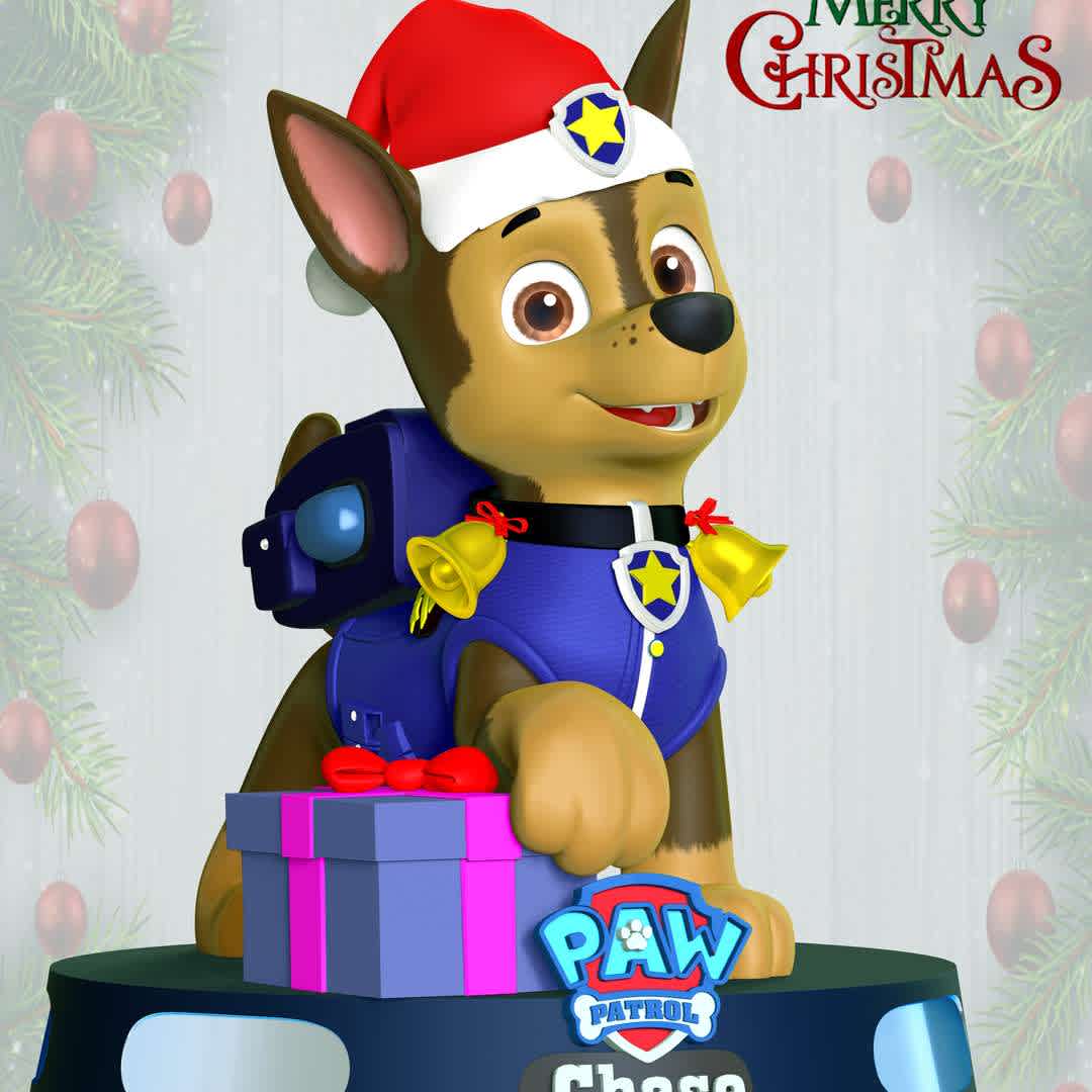 Chase Paw Patrol - Merry Christmas - Merry Christmas with Paw Patrol team

These information of this model:

 - Files format: STL, OBJ (included 04 separated files is ready for 3D printing). 
 - Zbrush original file (ZTL) for you to customize as you like.
 - The height is 20 cm
 - The version 1.0. 

The model ready for 3D printing.
Hope you like him.
Don't hesitate to contact me if there are any problems during printing the model - Os melhores arquivos para impressão 3D do mundo. Modelos stl divididos em partes para facilitar a impressão 3D. Todos os tipos de personagens, decoração, cosplay, próteses, peças. Qualidade na impressão 3D. Modelos 3D com preço acessível. Baixo custo. Compras coletivas de arquivos 3D.