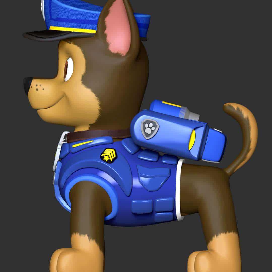 Chase Police - Paw Patrol The Movie - These information of model:

**- The height of current model is 30 cm and you can free to scale it.**

**- Format files: STL, OBJ to supporting 3D printing.**

Please don't hesitate to contact me if you have any issues question. - The best files for 3D printing in the world. Stl models divided into parts to facilitate 3D printing. All kinds of characters, decoration, cosplay, prosthetics, pieces. Quality in 3D printing. Affordable 3D models. Low cost. Collective purchases of 3D files.