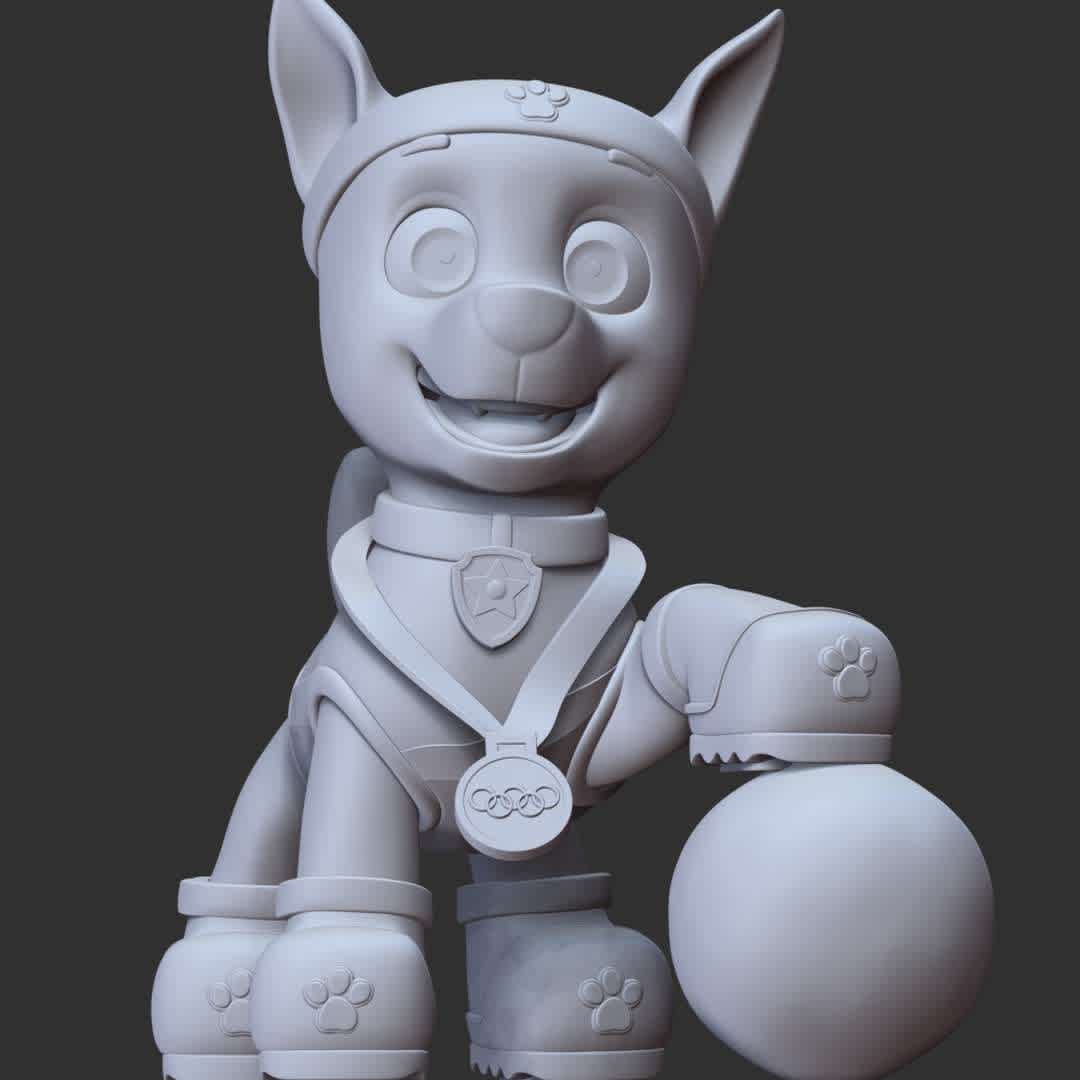 Chase sports Uniform  - Paw patrol  - These information of model:

**- The height of current model is 20 cm and you can free to scale it.**

**- Format files: STL, OBJ to supporting 3D printing.**

Please don't hesitate to contact me if you have any issues question. - The best files for 3D printing in the world. Stl models divided into parts to facilitate 3D printing. All kinds of characters, decoration, cosplay, prosthetics, pieces. Quality in 3D printing. Affordable 3D models. Low cost. Collective purchases of 3D files.