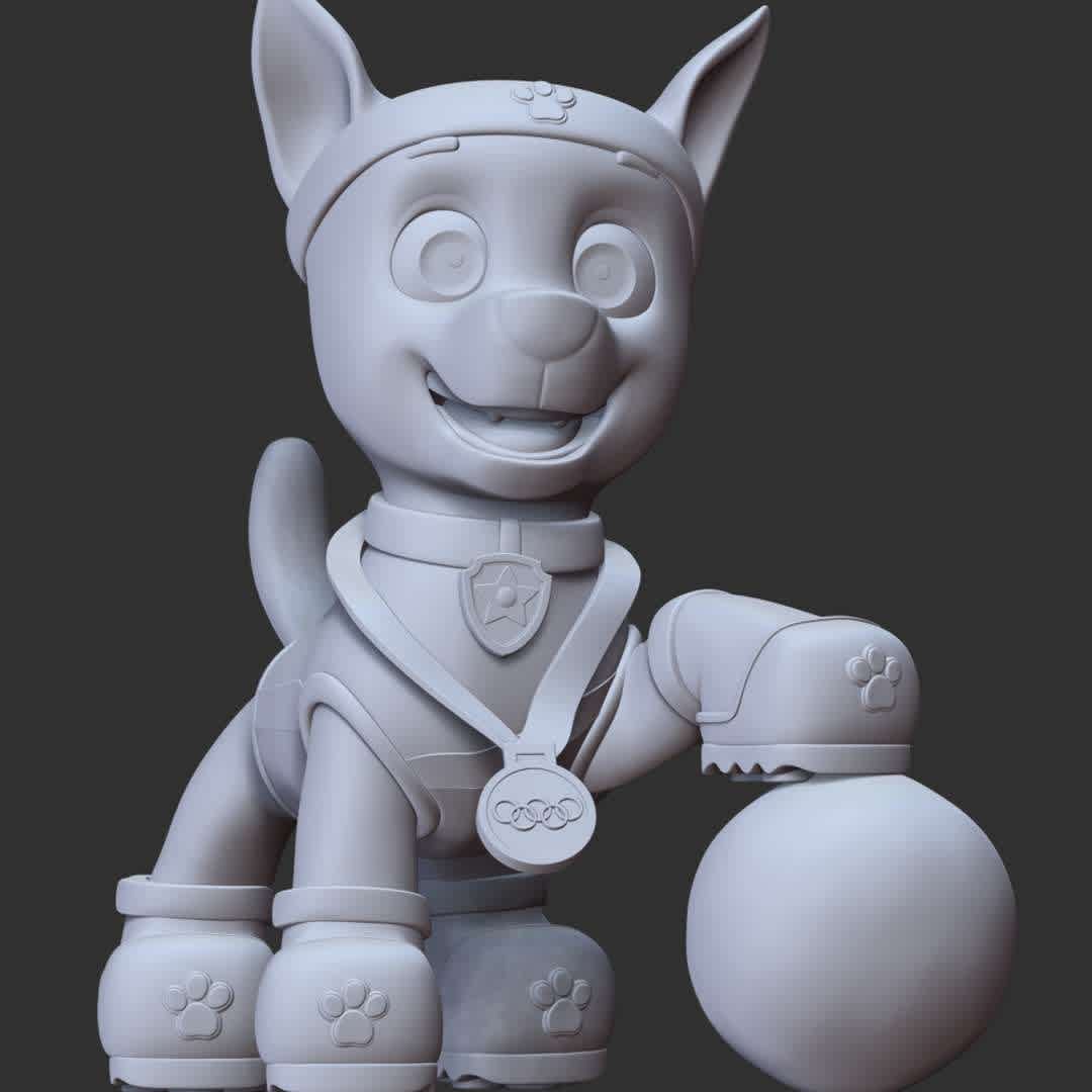 Chase sports Uniform  - Paw patrol  - These information of model:

**- The height of current model is 20 cm and you can free to scale it.**

**- Format files: STL, OBJ to supporting 3D printing.**

Please don't hesitate to contact me if you have any issues question. - The best files for 3D printing in the world. Stl models divided into parts to facilitate 3D printing. All kinds of characters, decoration, cosplay, prosthetics, pieces. Quality in 3D printing. Affordable 3D models. Low cost. Collective purchases of 3D files.