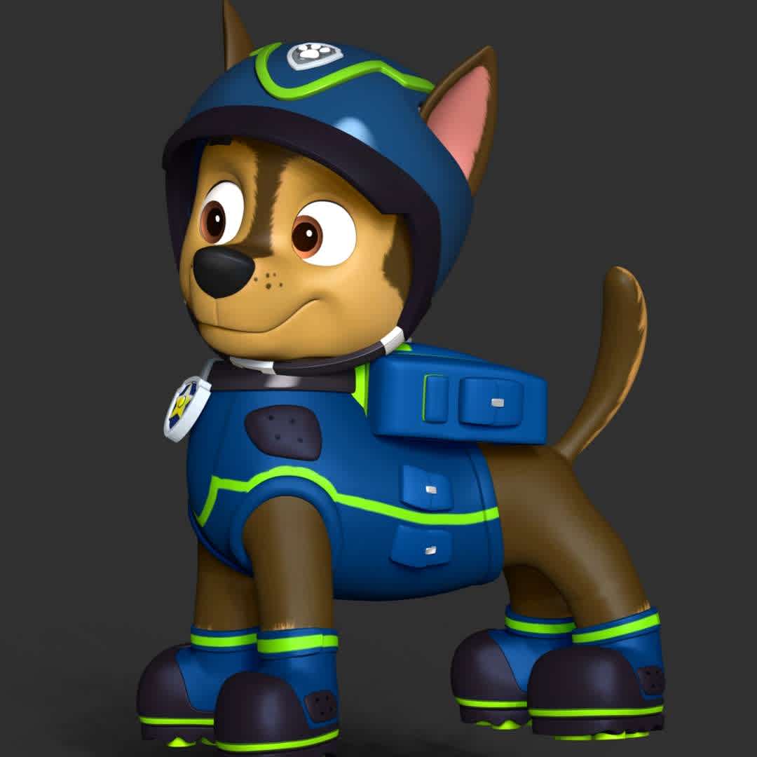 Chase Spy - **Chase is one of the seven main protagonists in the PAW Patrol series. He is a German Shepherd puppy and the 2nd member of the PAW Patrol. He is a police and traffic cop dog and a super spy police dog as of Season 2. **

**These informations basic of this model:**

- The model ready for 3D printing.
- The model current size is 20cm height, but you are free to scale it.
- Files format: STL, OBJ (included 02 separated files is ready for 3D printing).
- Also includes Zbrush original file (ZTL) for you to customize as you like.

Hope you like it.
If you have any questions please don't hesitate to contact me. I will respond you ASAP. - Os melhores arquivos para impressão 3D do mundo. Modelos stl divididos em partes para facilitar a impressão 3D. Todos os tipos de personagens, decoração, cosplay, próteses, peças. Qualidade na impressão 3D. Modelos 3D com preço acessível. Baixo custo. Compras coletivas de arquivos 3D.