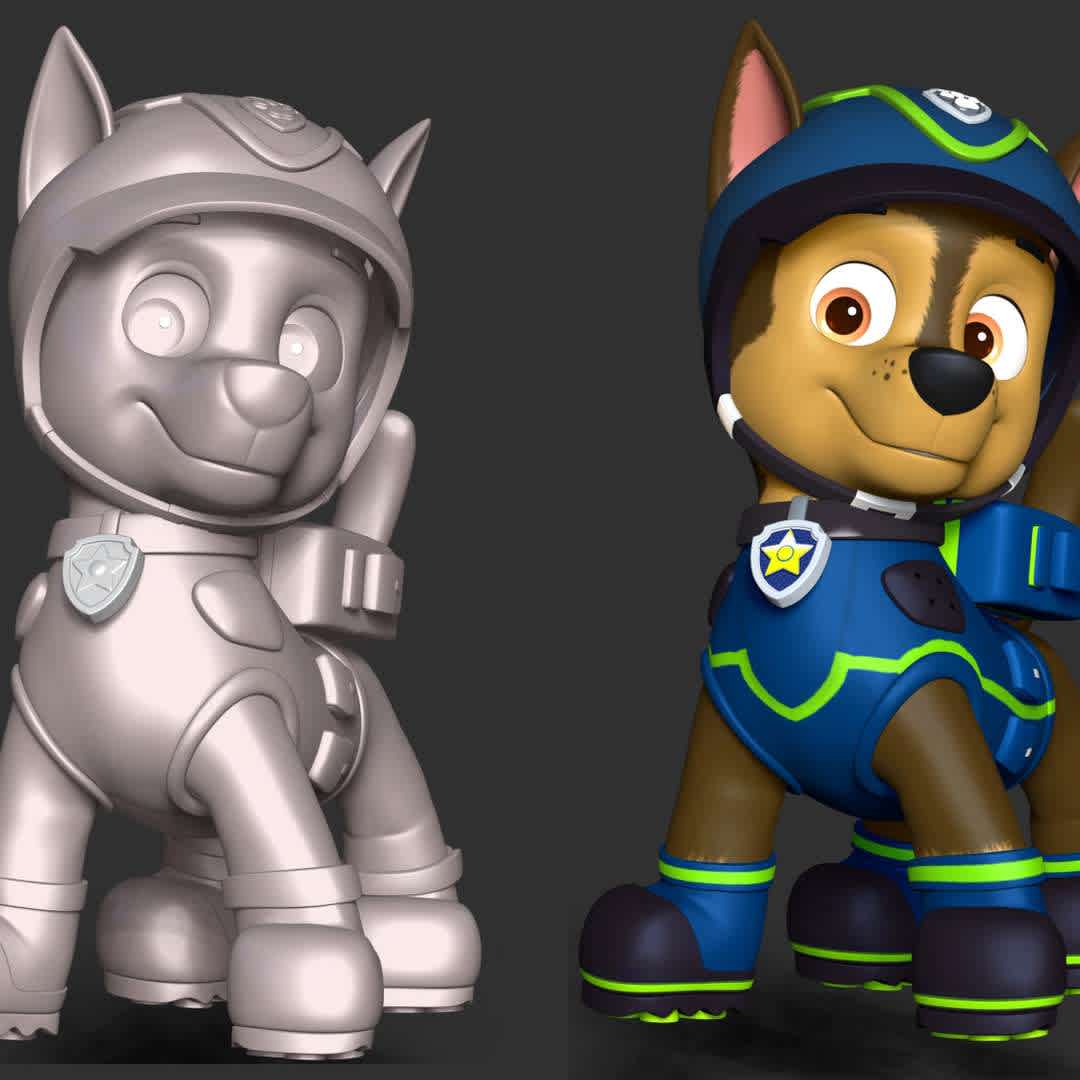 Chase Spy - **Chase is one of the seven main protagonists in the PAW Patrol series. He is a German Shepherd puppy and the 2nd member of the PAW Patrol. He is a police and traffic cop dog and a super spy police dog as of Season 2. **

**These informations basic of this model:**

- The model ready for 3D printing.
- The model current size is 20cm height, but you are free to scale it.
- Files format: STL, OBJ (included 02 separated files is ready for 3D printing).
- Also includes Zbrush original file (ZTL) for you to customize as you like.

Hope you like it.
If you have any questions please don't hesitate to contact me. I will respond you ASAP. - Los mejores archivos para impresión 3D del mundo. Modelos Stl divididos en partes para facilitar la impresión 3D. Todo tipo de personajes, decoración, cosplay, prótesis, piezas. Calidad en impresión 3D. Modelos 3D asequibles. Bajo costo. Compras colectivas de archivos 3D.