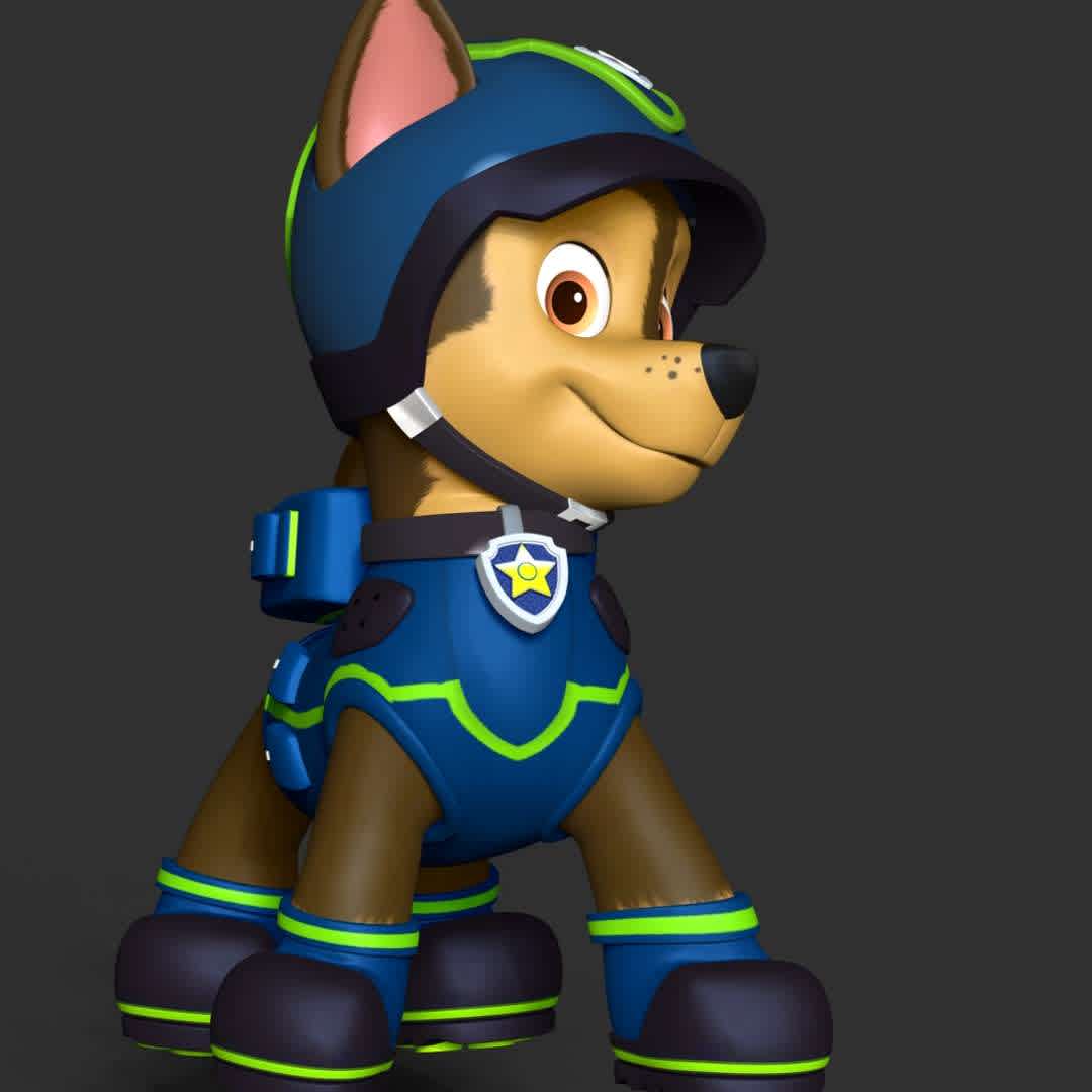 Chase Spy - **Chase is one of the seven main protagonists in the PAW Patrol series. He is a German Shepherd puppy and the 2nd member of the PAW Patrol. He is a police and traffic cop dog and a super spy police dog as of Season 2. **

**These informations basic of this model:**

- The model ready for 3D printing.
- The model current size is 20cm height, but you are free to scale it.
- Files format: STL, OBJ (included 02 separated files is ready for 3D printing).
- Also includes Zbrush original file (ZTL) for you to customize as you like.

Hope you like it.
If you have any questions please don't hesitate to contact me. I will respond you ASAP. - The best files for 3D printing in the world. Stl models divided into parts to facilitate 3D printing. All kinds of characters, decoration, cosplay, prosthetics, pieces. Quality in 3D printing. Affordable 3D models. Low cost. Collective purchases of 3D files.