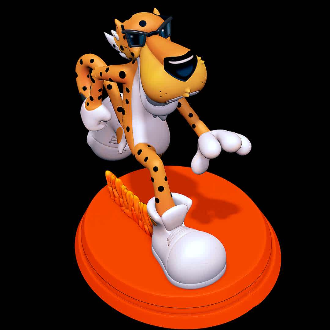 Chester Cheetah - Cheetos - The Coolest food mascot - The best files for 3D printing in the world. Stl models divided into parts to facilitate 3D printing. All kinds of characters, decoration, cosplay, prosthetics, pieces. Quality in 3D printing. Affordable 3D models. Low cost. Collective purchases of 3D files.