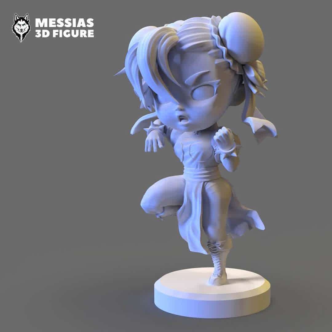 Chibi Chun Li Chibi 3D Print Model - Elevate Your Collection with 3D-Printed Chun-Li from Street Fighter! Immerse yourself in the world of Street Fighter with our digital 3D print files featuring the iconic Chun-Li. Meticulously crafted, these files allow you to bring the dynamic and powerful character to life through 3D printing.

Explore the versatility of 3D printing as you customize the size, color, and materials to fit your unique style. Whether you're a gaming enthusiast or a Street Fighter fan, this digital creation captures every detail of Chun-Li's strength and elegance.

Be among the exclusive few to own this remarkable 3D-printed masterpiece, merging the excitement of gaming with cutting-edge technology. Order now and add the fierce and legendary Chun-Li to your collection. Let her dynamic presence and martial arts prowess make a bold statement in your space. - Los mejores archivos para impresión 3D del mundo. Modelos Stl divididos en partes para facilitar la impresión 3D. Todo tipo de personajes, decoración, cosplay, prótesis, piezas. Calidad en impresión 3D. Modelos 3D asequibles. Bajo costo. Compras colectivas de archivos 3D.