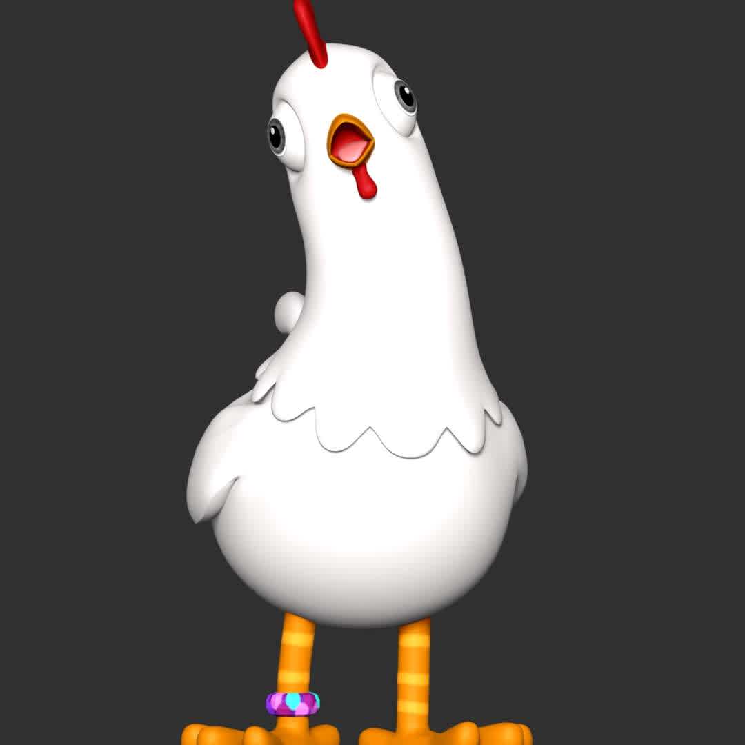 Chickaletta - PAW Patrol - **Chickaletta is Mayor Goodway's pet chicken that she carries around in her purse.**

**The model ready for 3D printing.**

These information of model:

**- Format files: STL, OBJ to supporting 3D printing.**

**- Can be assembled without glue (glue is optional)**

**- Split down to 2 parts**

**- The height of current model is 20 cm and you can free to scale it.**

**- ZTL format for Zbrush for you to customize as you like.**

Please don't hesitate to contact me if you have any issues question.

If you see this model useful, please vote positively for it. - Os melhores arquivos para impressão 3D do mundo. Modelos stl divididos em partes para facilitar a impressão 3D. Todos os tipos de personagens, decoração, cosplay, próteses, peças. Qualidade na impressão 3D. Modelos 3D com preço acessível. Baixo custo. Compras coletivas de arquivos 3D.